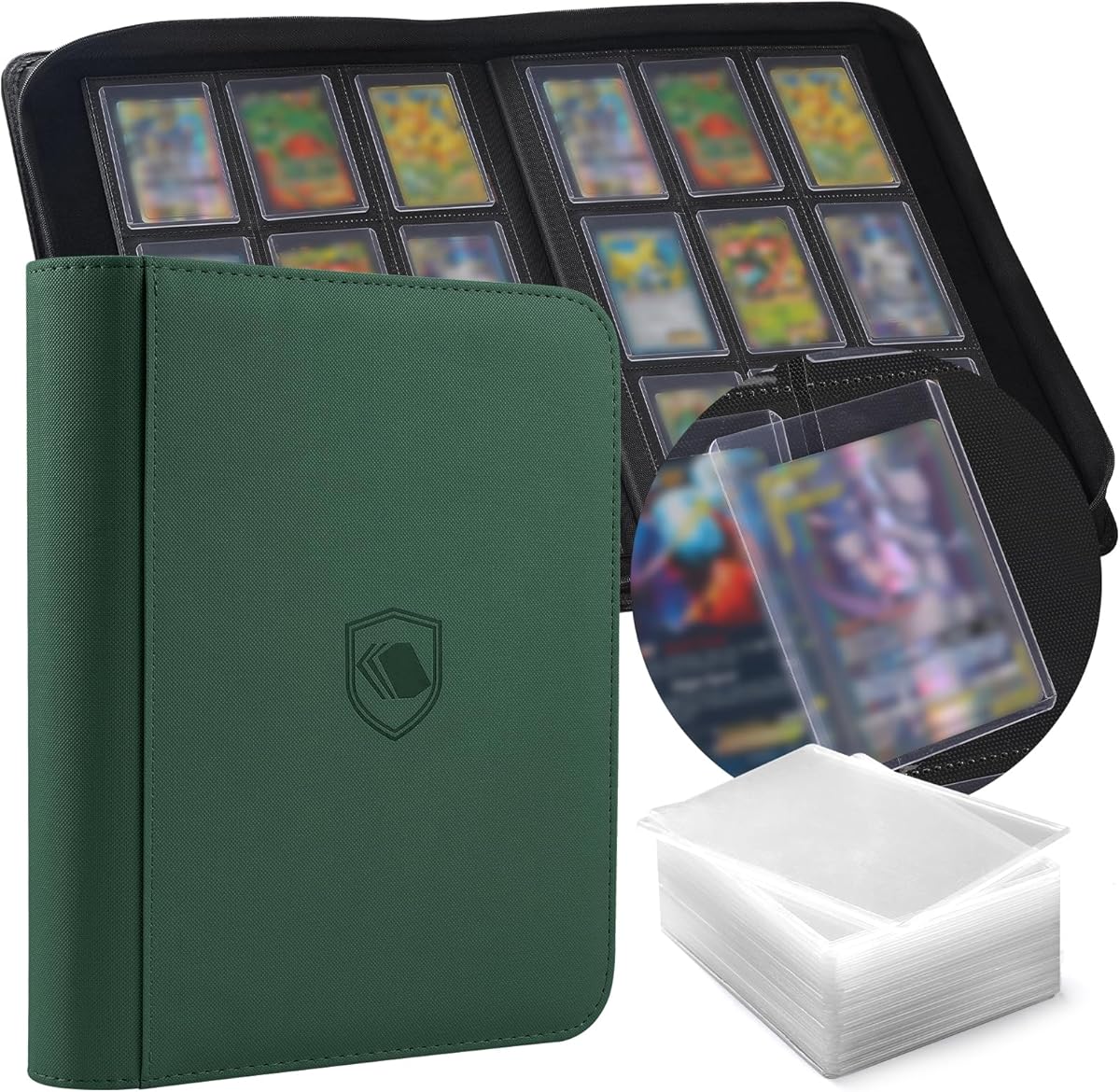 Toploader Binder, Holds 360 Toploaders, 100 Toploaders INCLUDED, 9-Pocket PU Cover Top Loader Binder for 3" x 4" Rigid Toploaders, Ringless Double-Sided Toploader Card Binder for TCG, Sport Cards