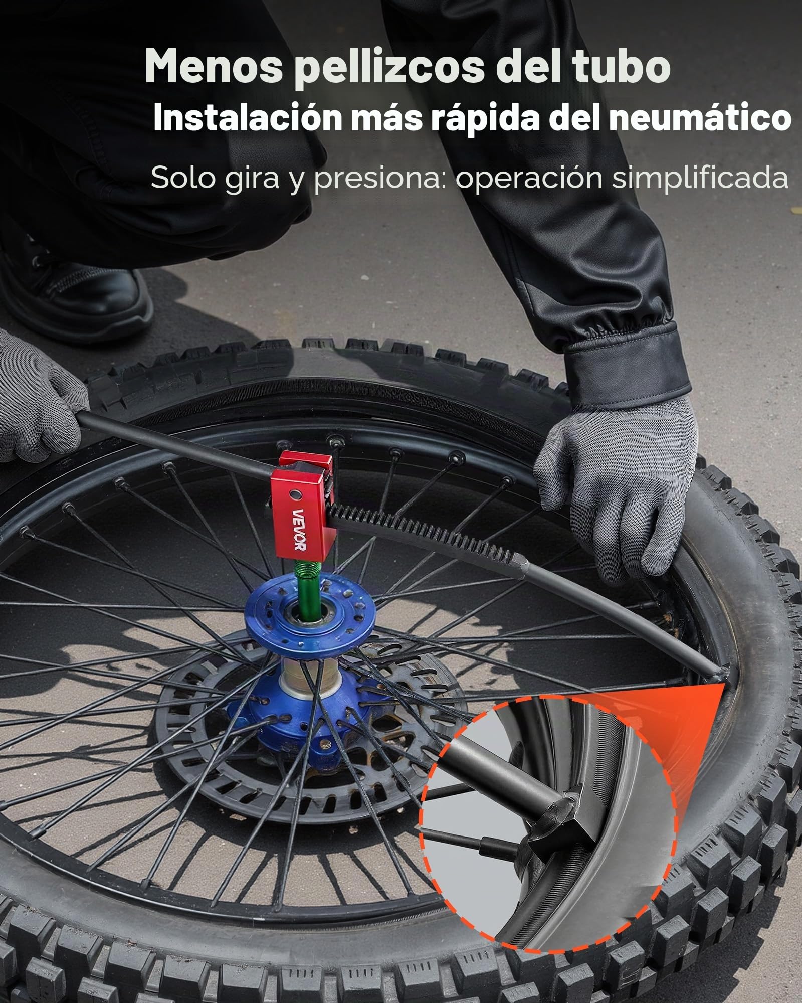 VEVOR Desmontadora de Neumáticos para Motos de Cross, Compatible con Ruedas de 406 a 533 mm, Adaptadores de Eje de 15-25 mm, Cambiador de Neumáticos de Motocross con Palancas, Funda Protectora
