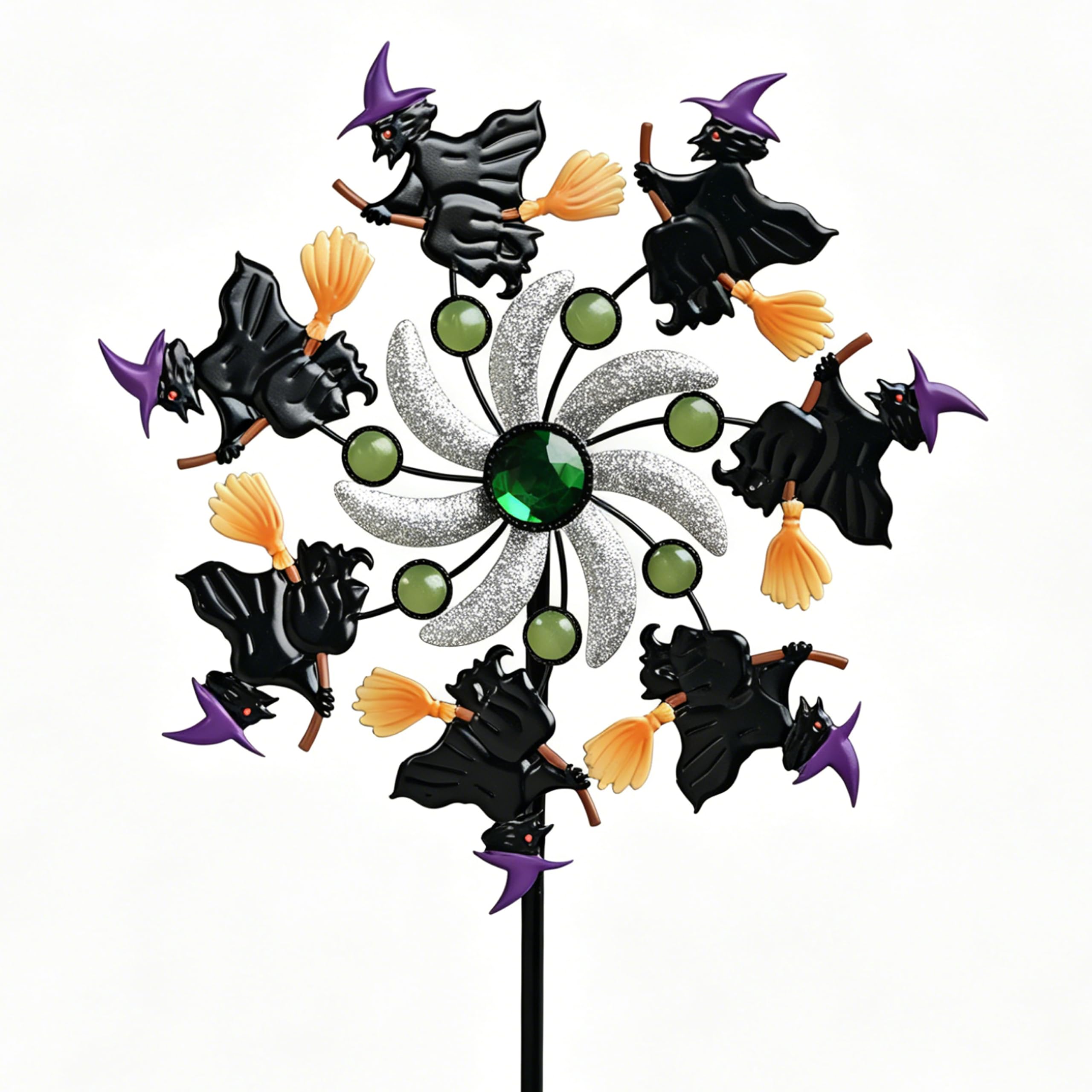Halloween Witch Wind Spinner, 39" Metal Yard Garden Stake Wind Sculpture,Outdoor Garden for Patio Lawn Halloween Party Decoration