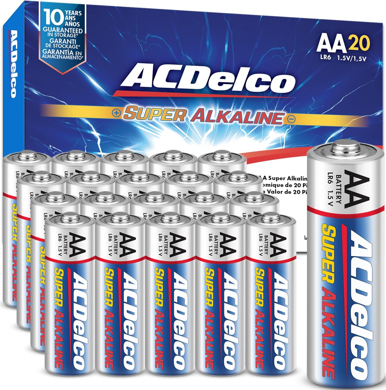ACDelco 20-Count Double AA Batteries, Maximum Power Super Alkaline Battery for Home and Office, 10-Year Shelf Life, Reclosable Packaging