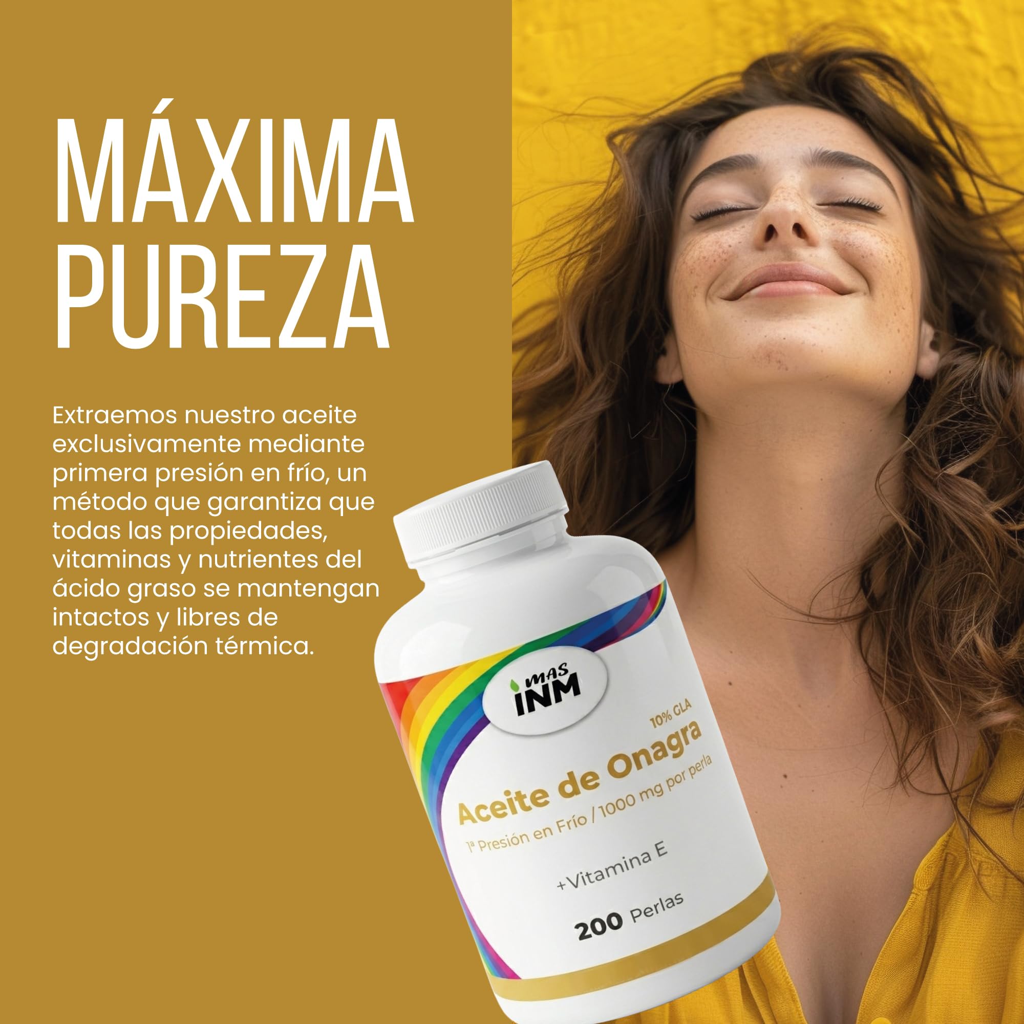 Aceite de Onagra perlas 1000mg con Vitamina E – Prensado en Frío 10% GLA – Complemento Natural de apoyo a la Mujer - Contribuye a proteger las células del estrés oxidativo - 200 perlas