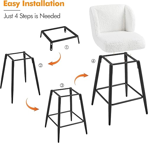 Miniatura 7 de Yaheetech Juego de 2 taburetes de bar Boucle de tela para mostrador, taburetes de bar tapizados modernos, taburetes de isla de cocina sin brazos con