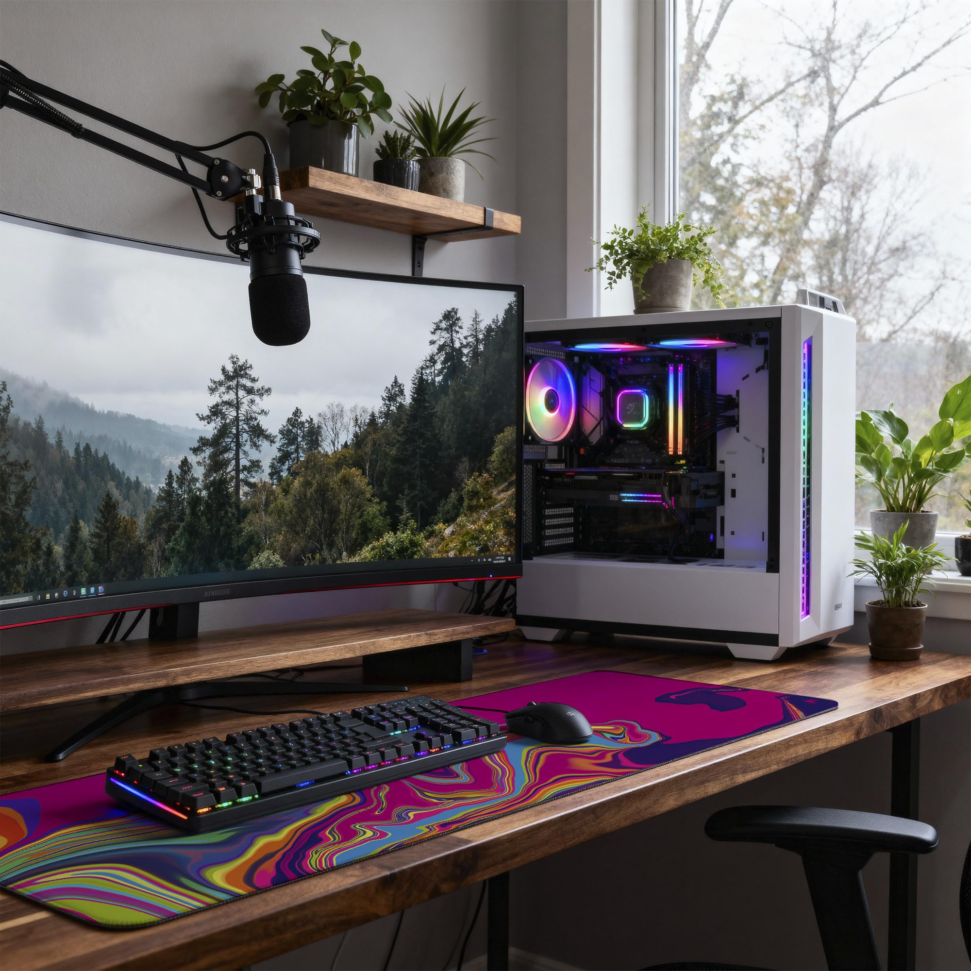 SoulAbiti Magenta Green Current Extended Desk Pad (36x14 Inch) - Fluid Art XXL Mouse Pad - Non-Slip Rubber Base & Stitched Edges 3