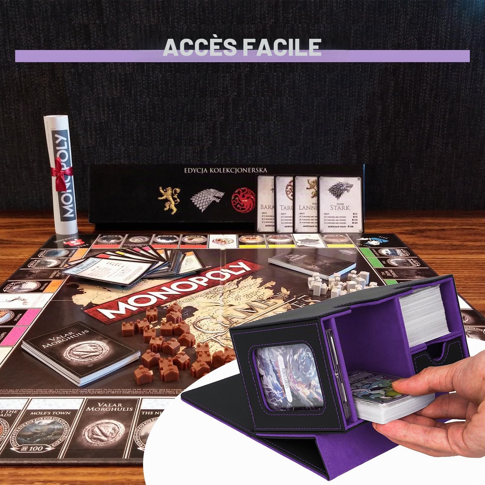 Boîte de rangement de grande capacité pour cartes MTG Commander, boîte de rangement pour cartes à collectionner avec côté transparent et bac à dés, vitrine pour cartes TCG, peut contenir 150