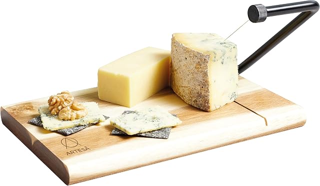 Artesà Acacia Wood Wire Cheese Slicer Board, 27 x 19 cm (10.5 x 7.5 Inch)