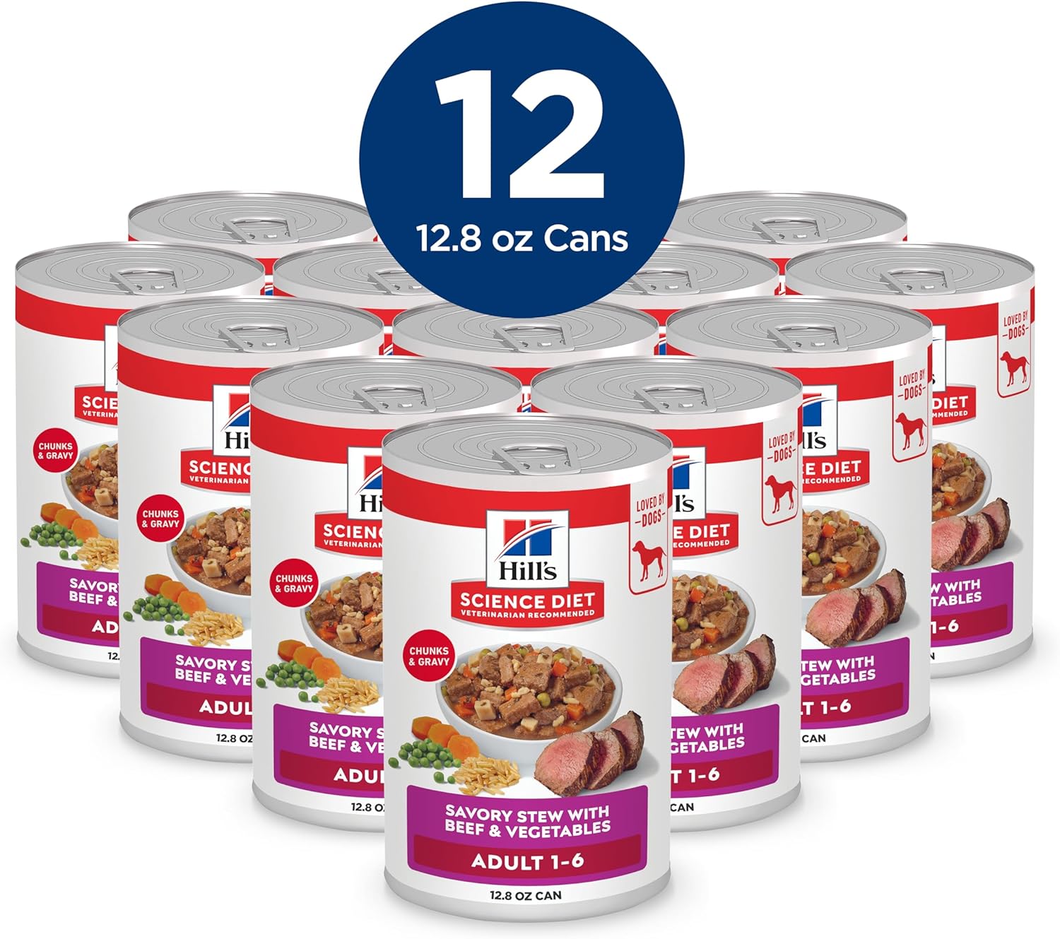 Hill's Science Diet Adult 1-6 Wet Dog Food, Beef & Vegetables, 12.8 oz. Cans, 12-Pack