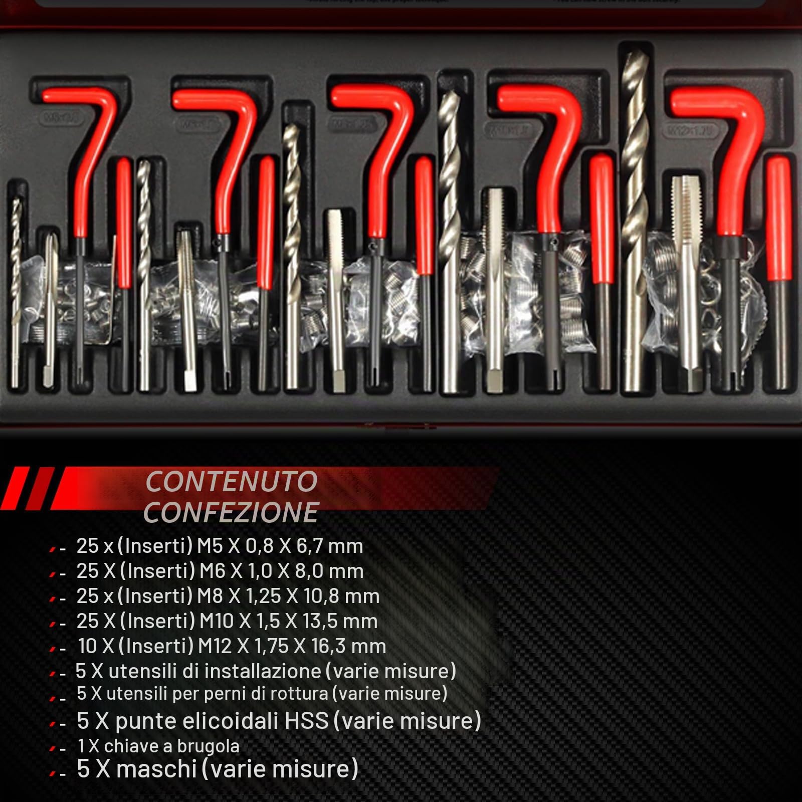 Set di riparazione filettata da 131 pezzi