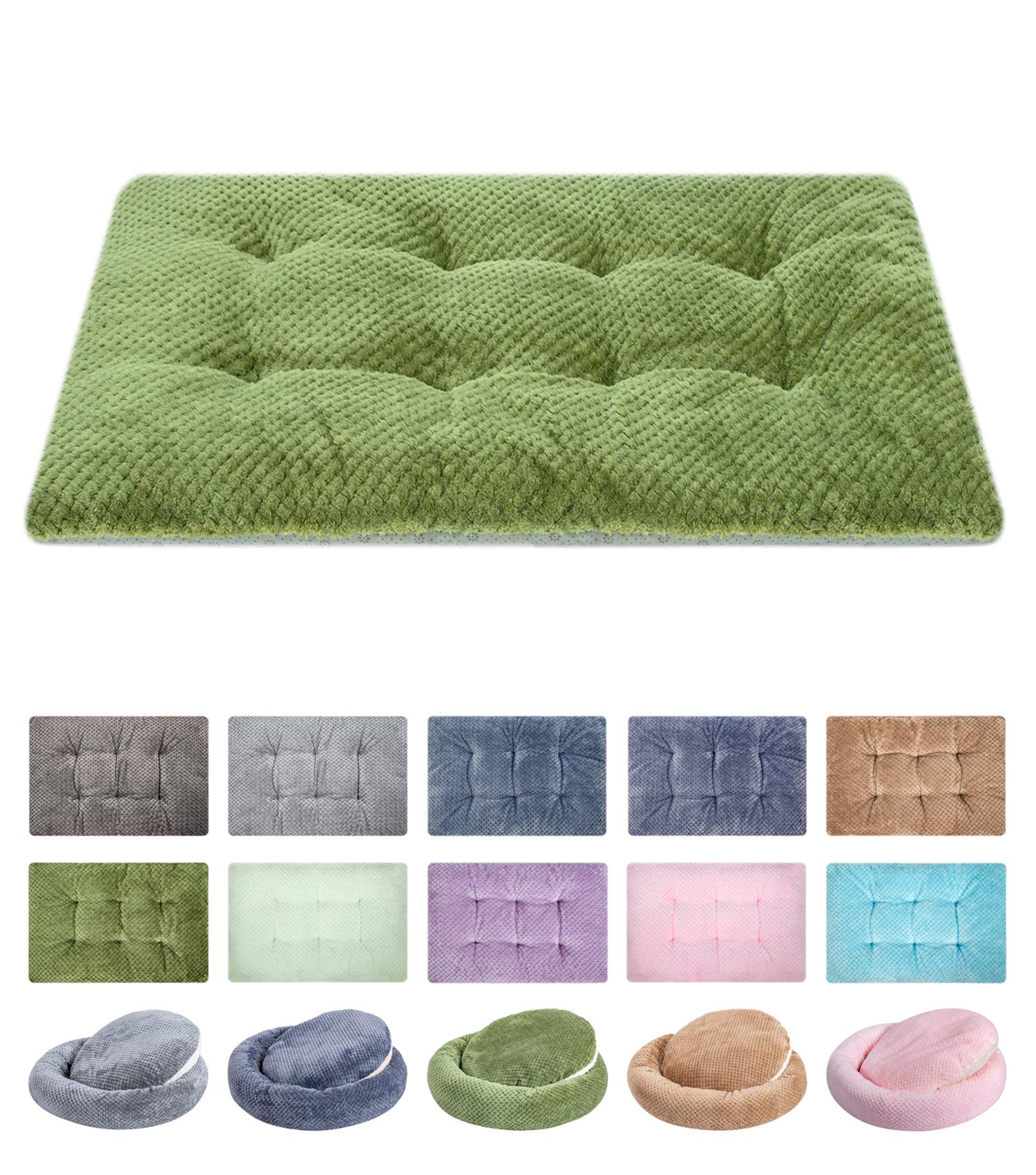 WONDER MIRACLE Fuzzy Deluxe Pet Beds, Super Plush Dog or Cat Beds Ideal for Dog Crates, Machine Wash & Dryer Friendly (23" x 35", L-Olive Green)