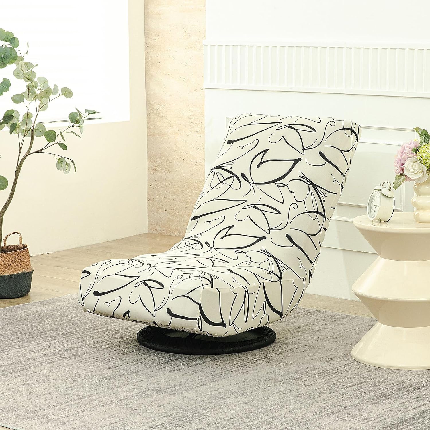 Elastic Swivel Floor Gaming Chair Cover, Printed Rotating Floor Chair Slipcover Folding Video Reclining Sofa Protective Cover Only (J,2pack)
