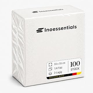 Inoverse 100 Stück Servietten 2-lagig 1/4-Falz 33 x 33 cm, Weiß – Einfarbig Papierservietten Einweg für Hochzeit, Party & Gastro, Dekorative Tischservietten