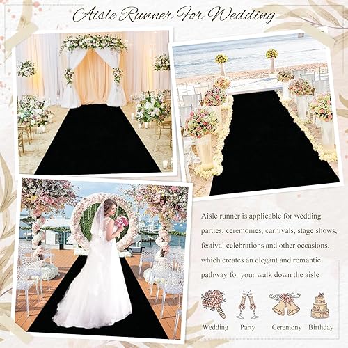 Miniatura 6 de MODFUNS Alfombra de terciopelo de 5 x 15 pies para bodas, color negro, para bodas, exteriores, rústica, para fiestas, cumpleaños, graduaciones,