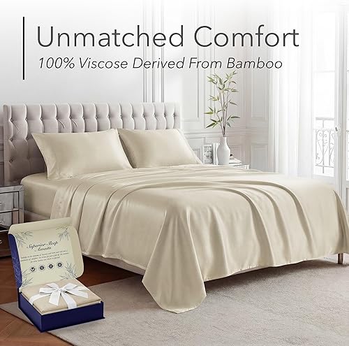 Miniatura 2 de DECOLURE - Sábanas de viscosa orgánica 100% derivada del bambú, tamaño California King, 4 piezas, ultrasuave, lujo refrescante, esquinas tipo