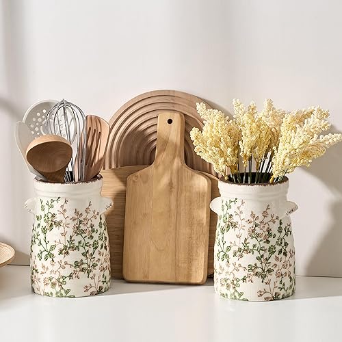 Miniatura 8 de SIDUCAL Jarrón rústico de cerámica estilo granja, florero bohemio con acabado esmaltado de arena, flor decorativa de cerámica para decoración del