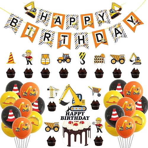 33-teilig Baustelle Geburtstag Deko Set, Latexballons Bagger Bulldozer Geburtsta