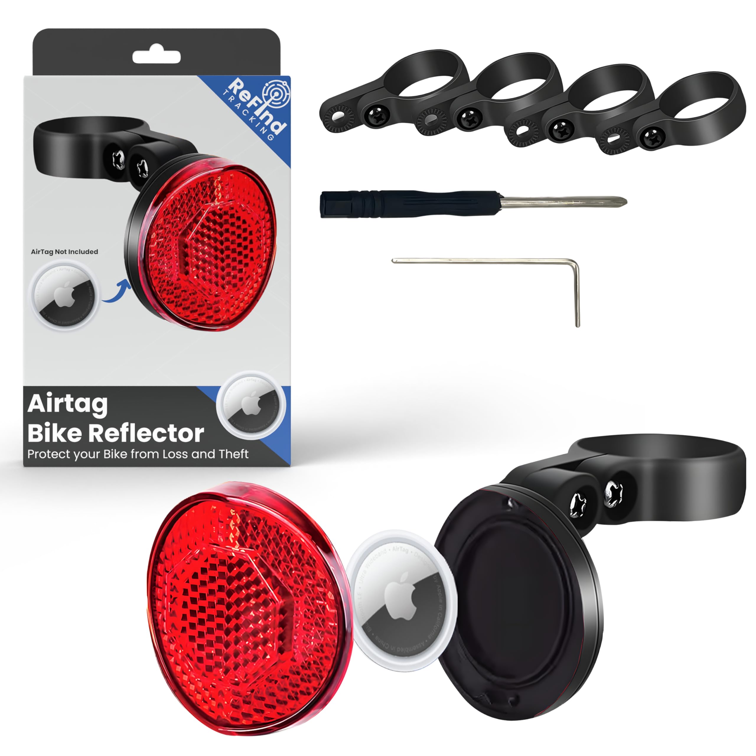 ReFind Airtag Bike Reflector. Hidden Holder for Apple Airtag, Anti-Theft Bicycle Reflector, GPS Tracker and Bike Lock for Bicycle, Ebike, Scooter
