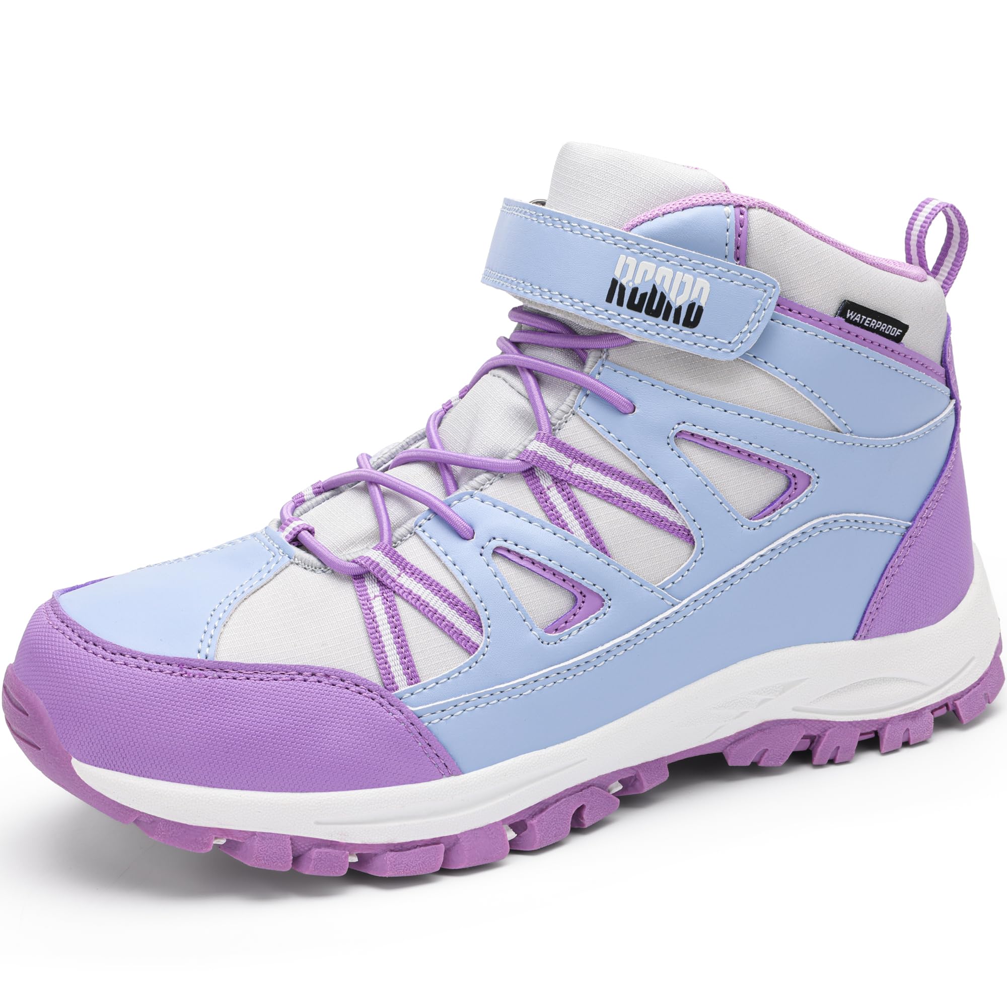 R CORD Girls Hiking Boots Waterproof Durable Kids Hiking Boots TPR Traction Hook&Loop Closure Girls Hiking Boots Anti-Skid Athletic Outdoor Boots