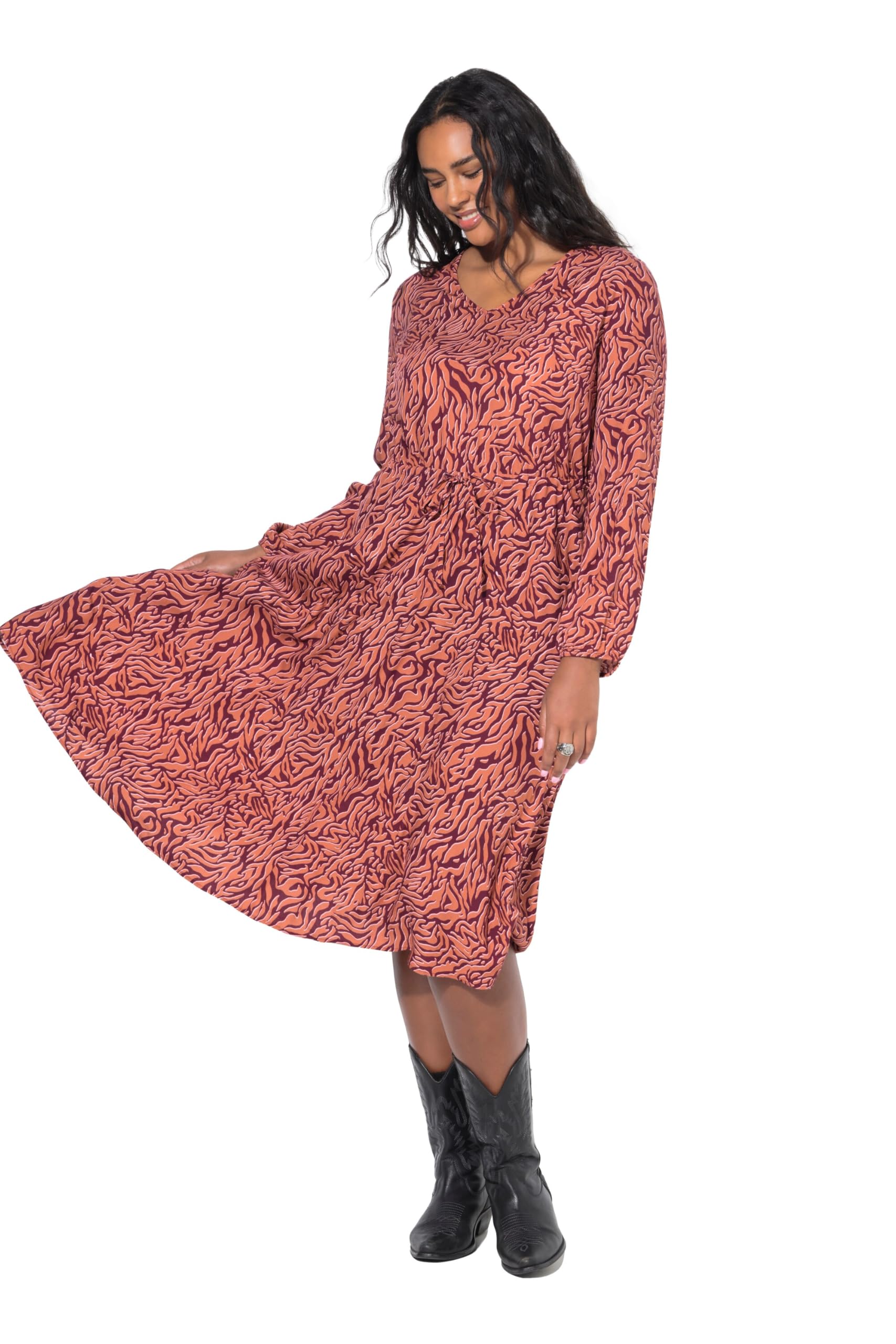Studio Untold Damen große Größen Übergrößen Plus Size Maxikleid, Zebra, Bindeband, Langarm 844072