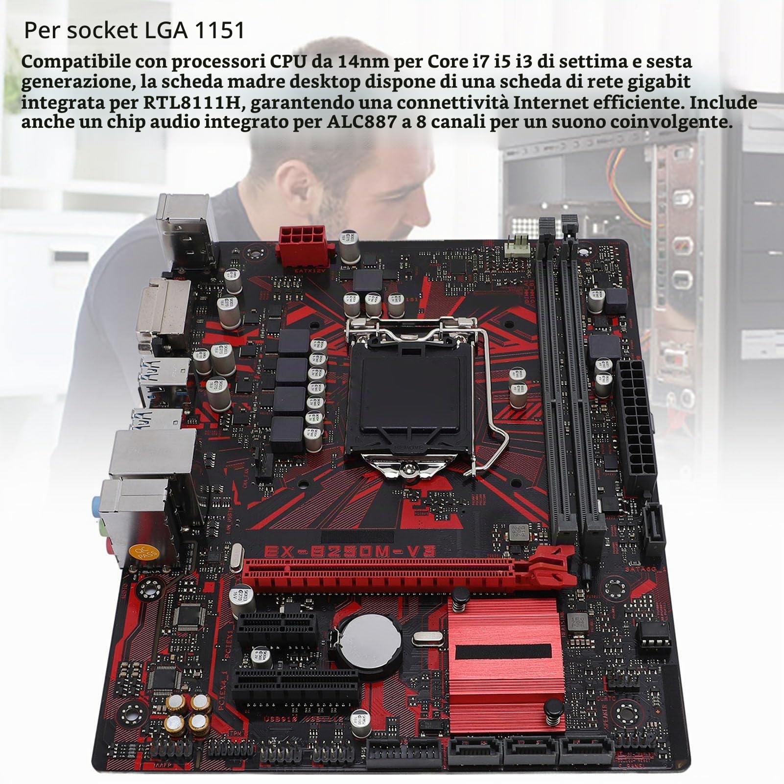 Cuifati LGA 1151 Motherboard, B250M V3 a 2 Canali DDR4 2400MHz Motherboard, per Core I7 I5 I3 14nm Processori CPU, PCI E 3.0, RTL8111HGGIGABIT Scheda di Rete