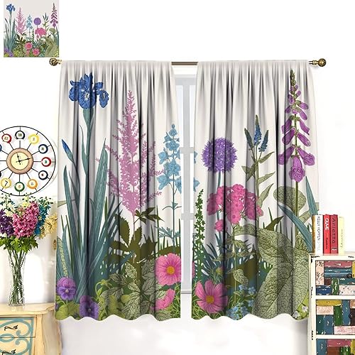 Miniatura 514 de Retro 70s Floral Blackout Window Curtains, Watercolor Flower Plant Rustic Modern Style Pattern Window Drapes, for Bedroom Living Room 42x45in 2