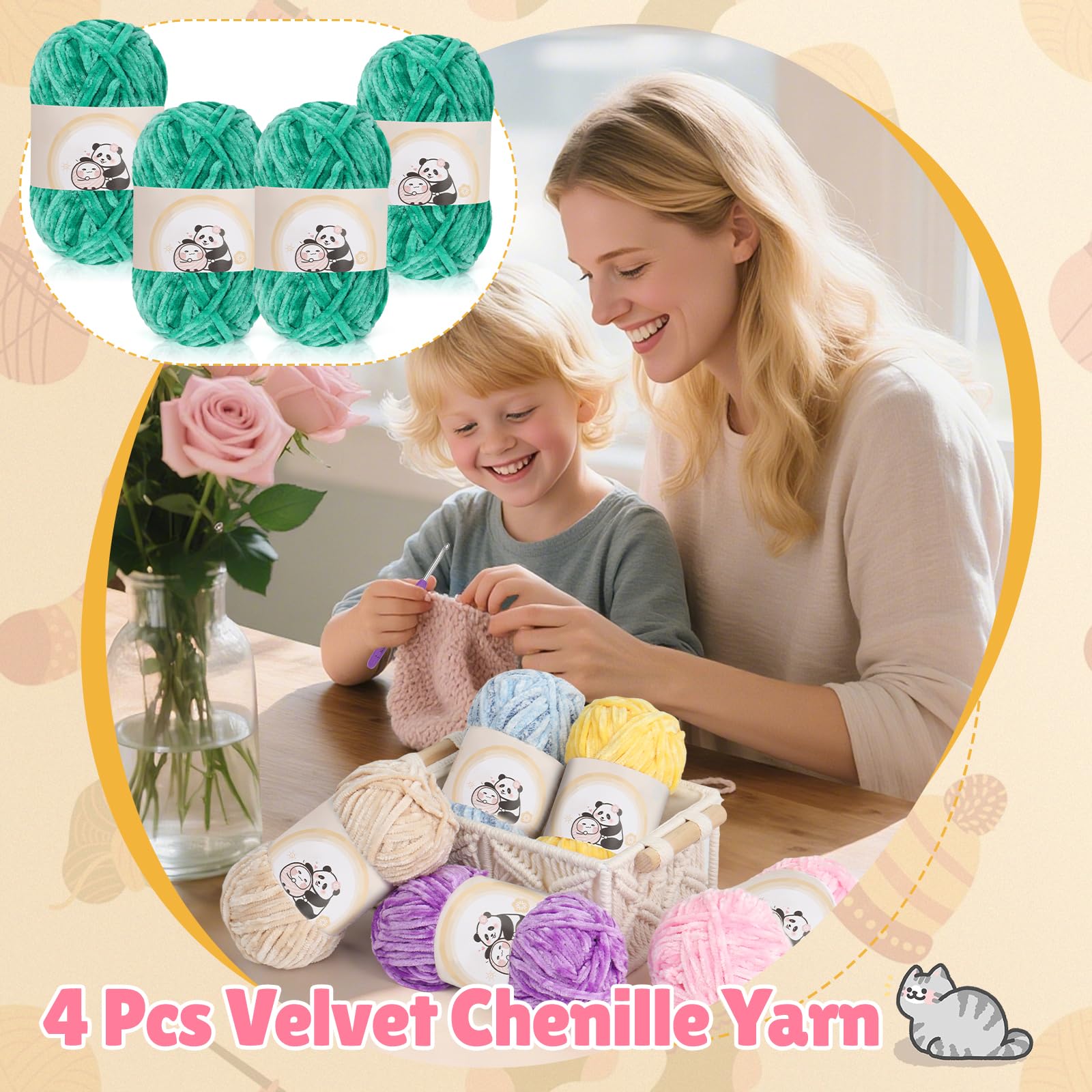 Aeelike Chenille Yarn Set 400g, 4 Pack Plush Chenille Thick Wool for Knitting 100g Balls - Image 3
