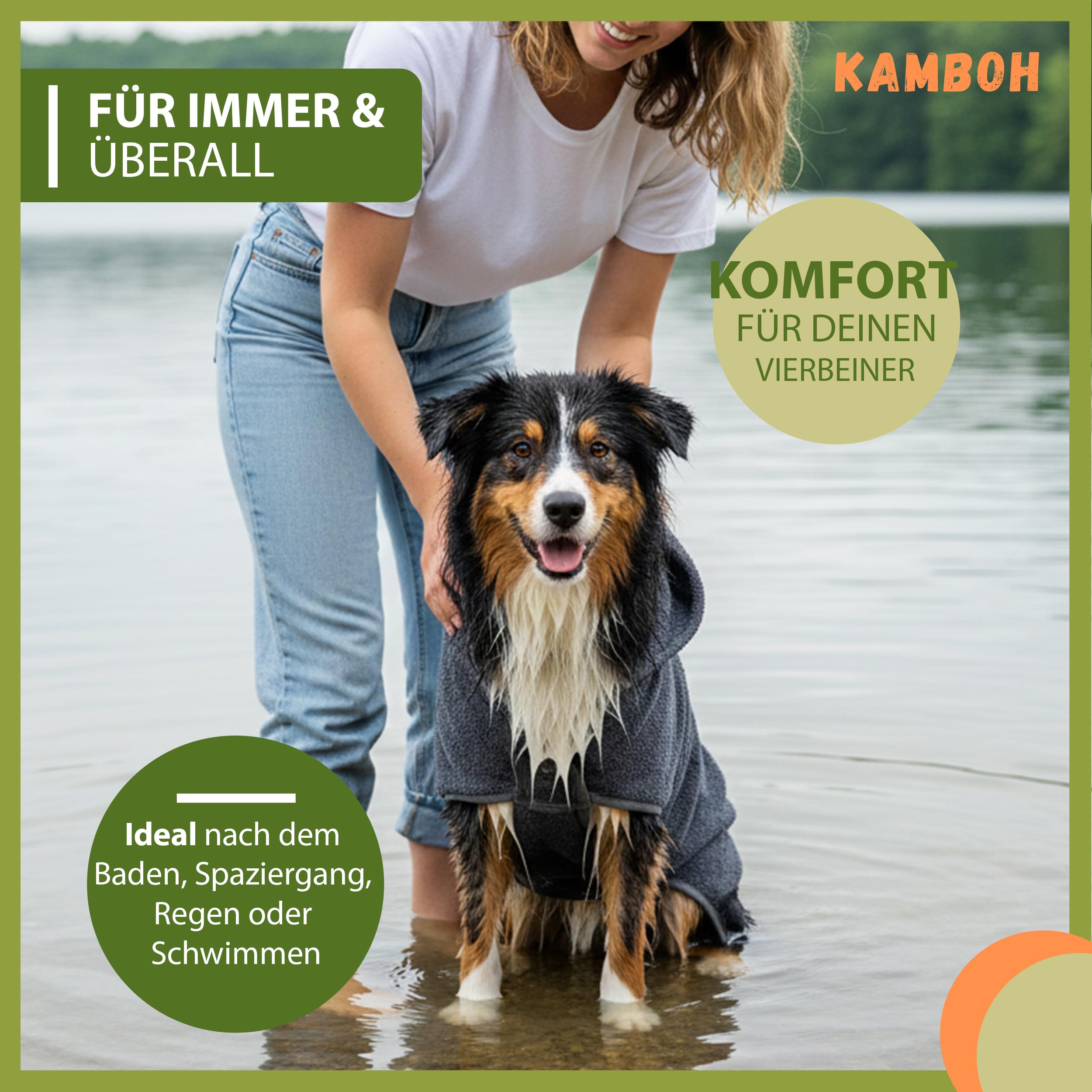 Kamboh® - Premium Hundebademantel inkl. Pfoten-Handtuch 100% Frottee-Baumwolle (Gr. M mittlere Hunde 9-14kg) - Bademantel & Hundemantel (extra saugfähig) - Hunde-Handtuch & Badetuch verstellbar