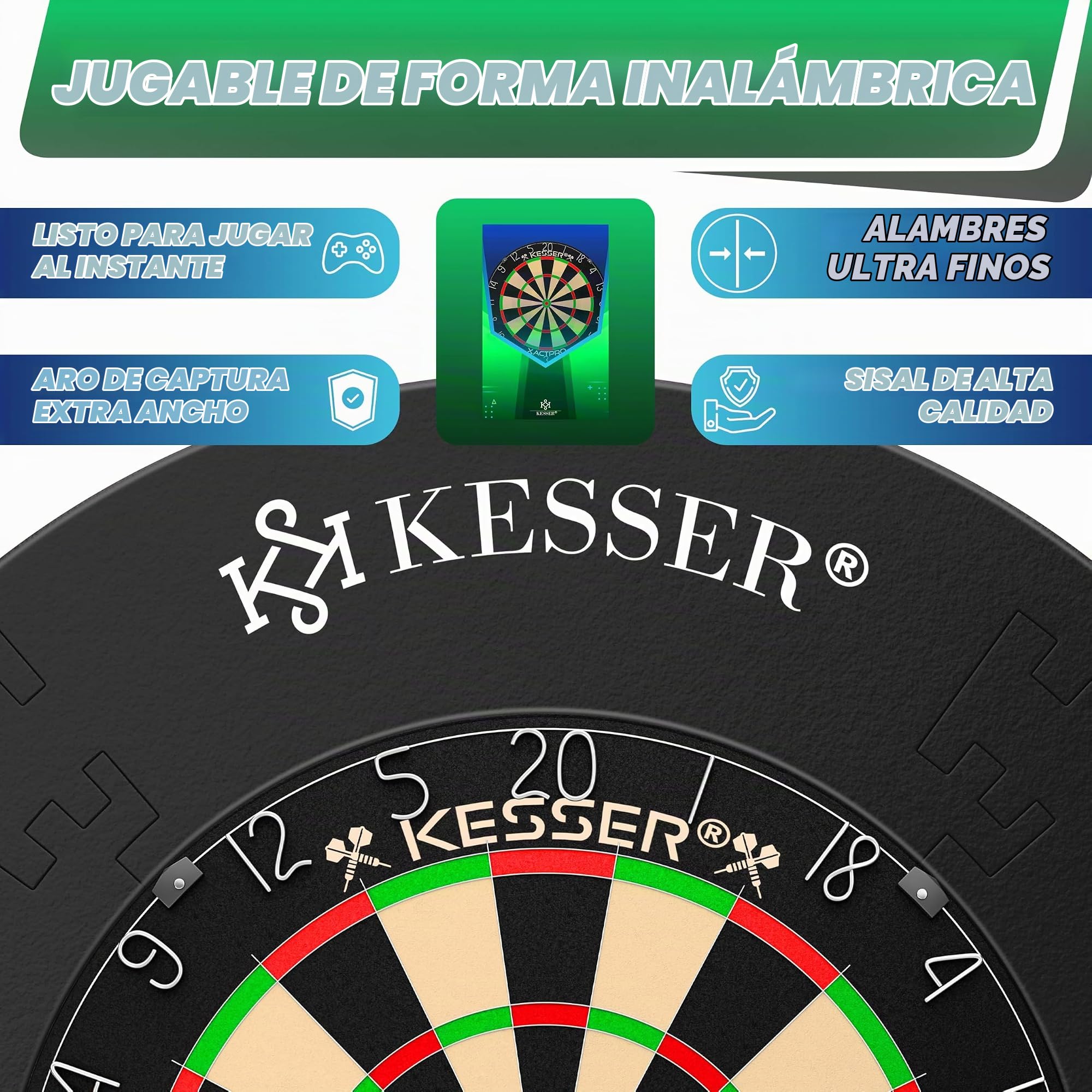 KESSER® Diana profesional de sisal – Juego de 9 dardos con punta de metal, 24 plumas profesionales y accesorios, autoreparable, montaje en pared, incluye kit de montaje