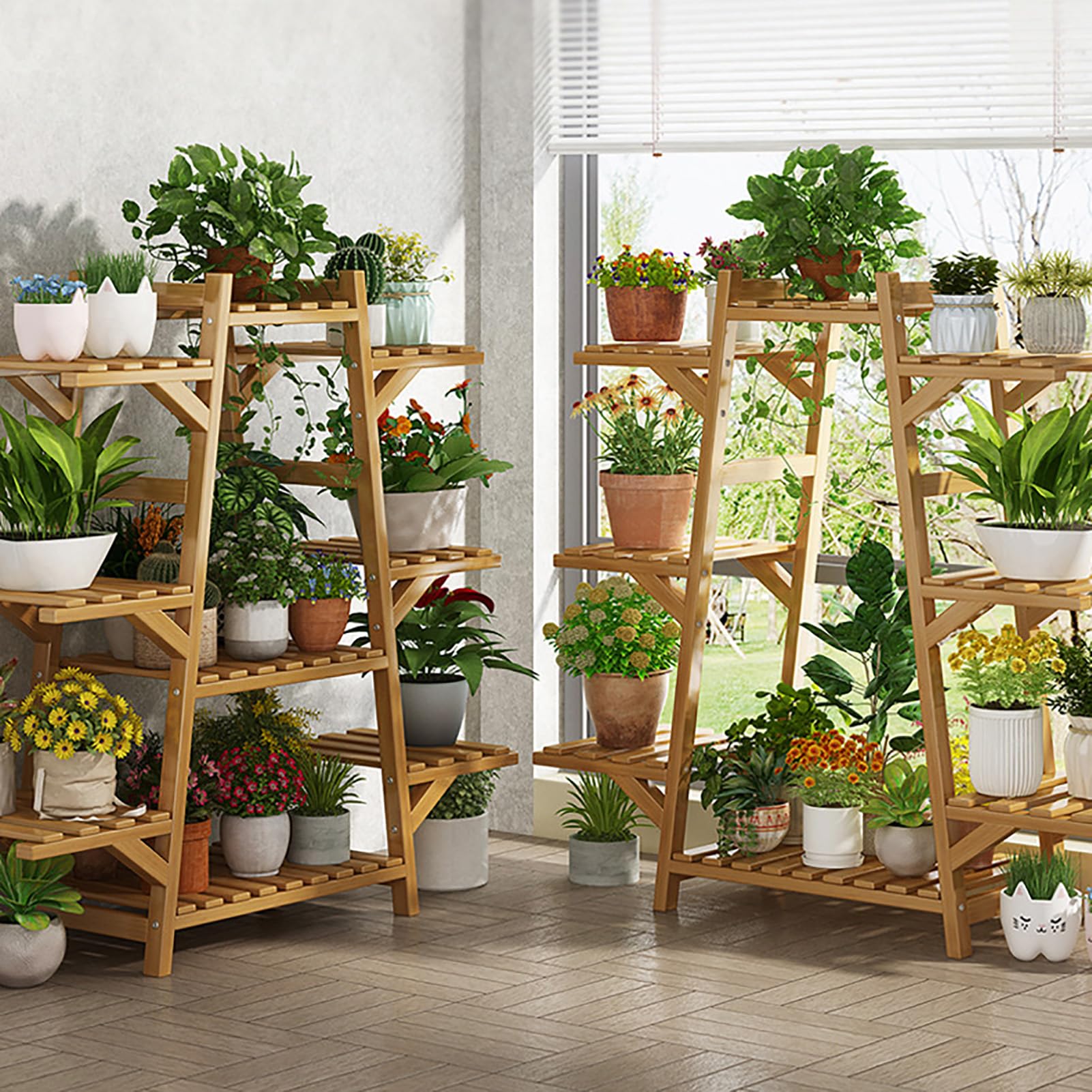 Générique Étagère à Plantes en Bambou à Plusieurs Niveaux - Étagère échelle d'intérieur/extérieur pour 8 Plantes, présentoir en Bois Naturel pour Salon, Balcon et Jardin