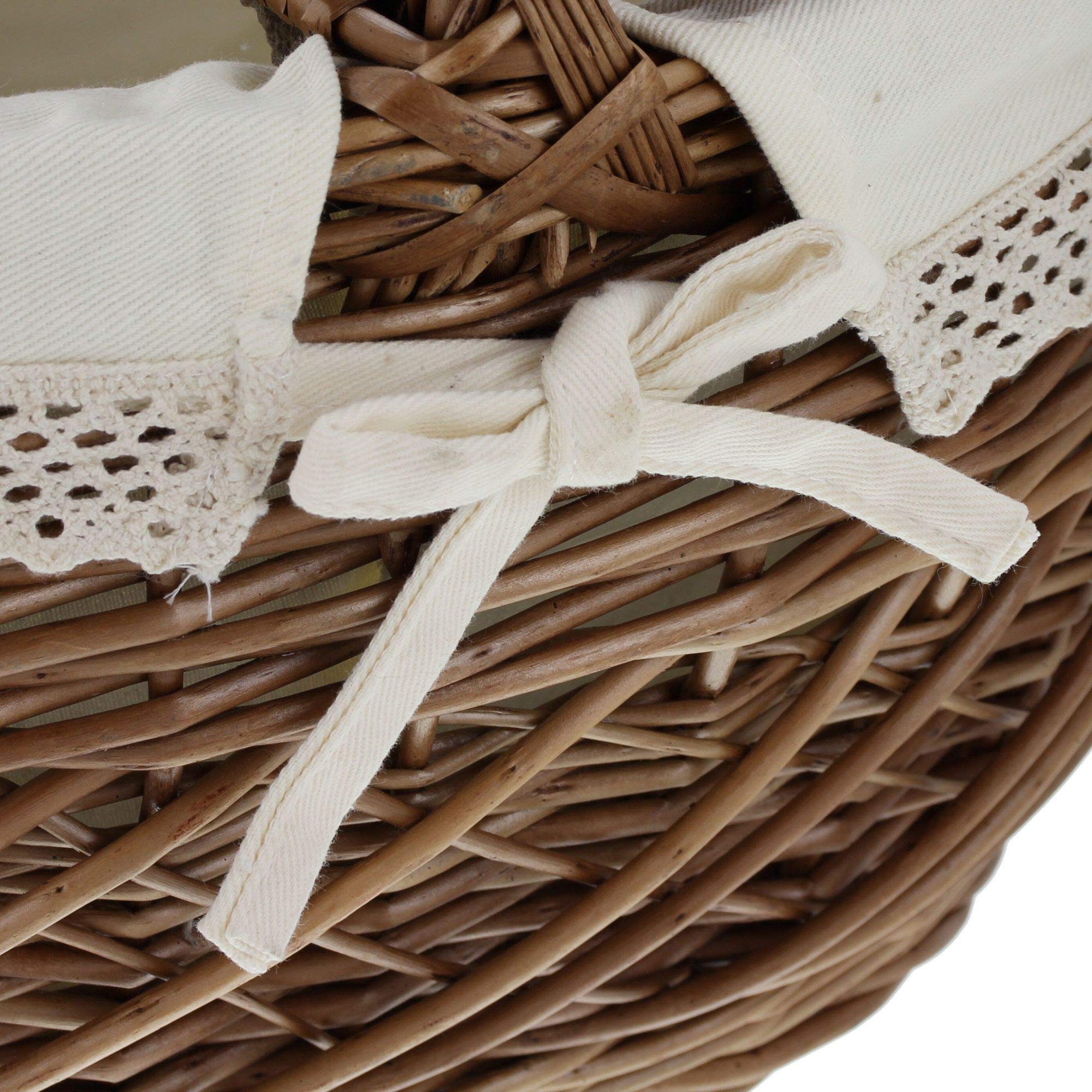 Panier pique-nique, osier laqué dans des tons brun, finement tressé, tissu intérieur amovible couleur crème avec bord crocheté, 2 couvercles à charnière
