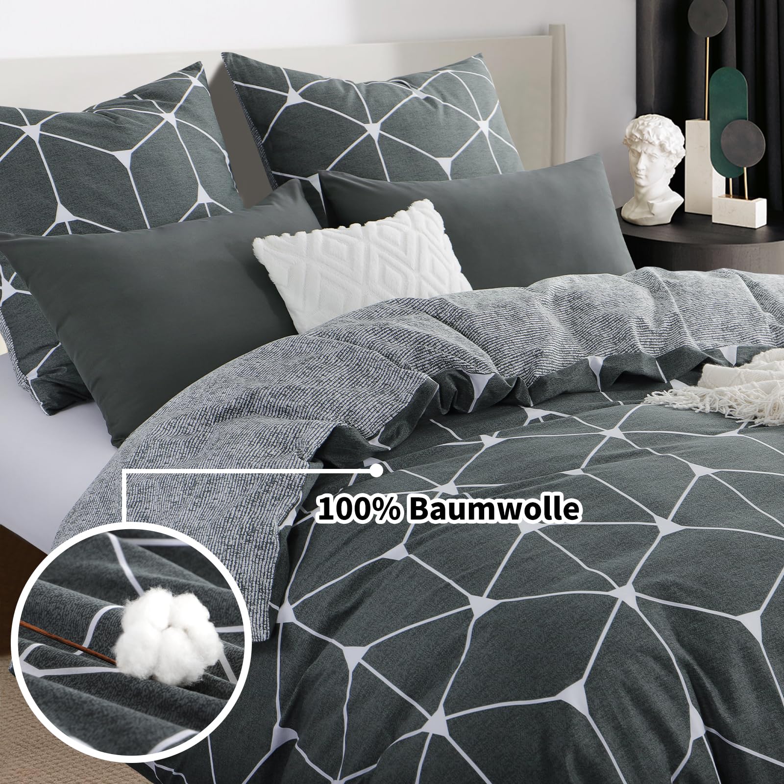 RUIKASI Ropa de cama de 135 x 200 4 piezas de algodón, 100% transpirable, agradable ropa de cama de algodón – 2 fundas nórdicas de 135 x 200 cm + 2 fundas de almohada de 80 x 80 cm