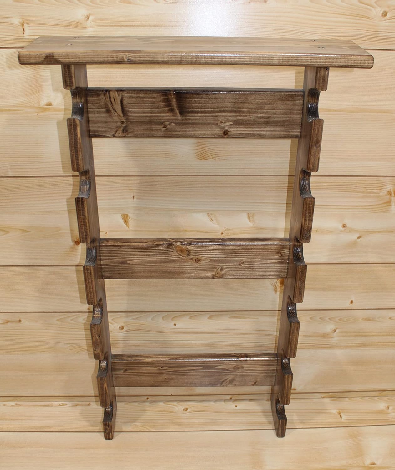 Wooden Rolling Pin Rack with Shelf | Holds 6 Rolling Pins | Rustic Farmhouse Kitchen Wall Organizer | Pine Wood Provincial Stain