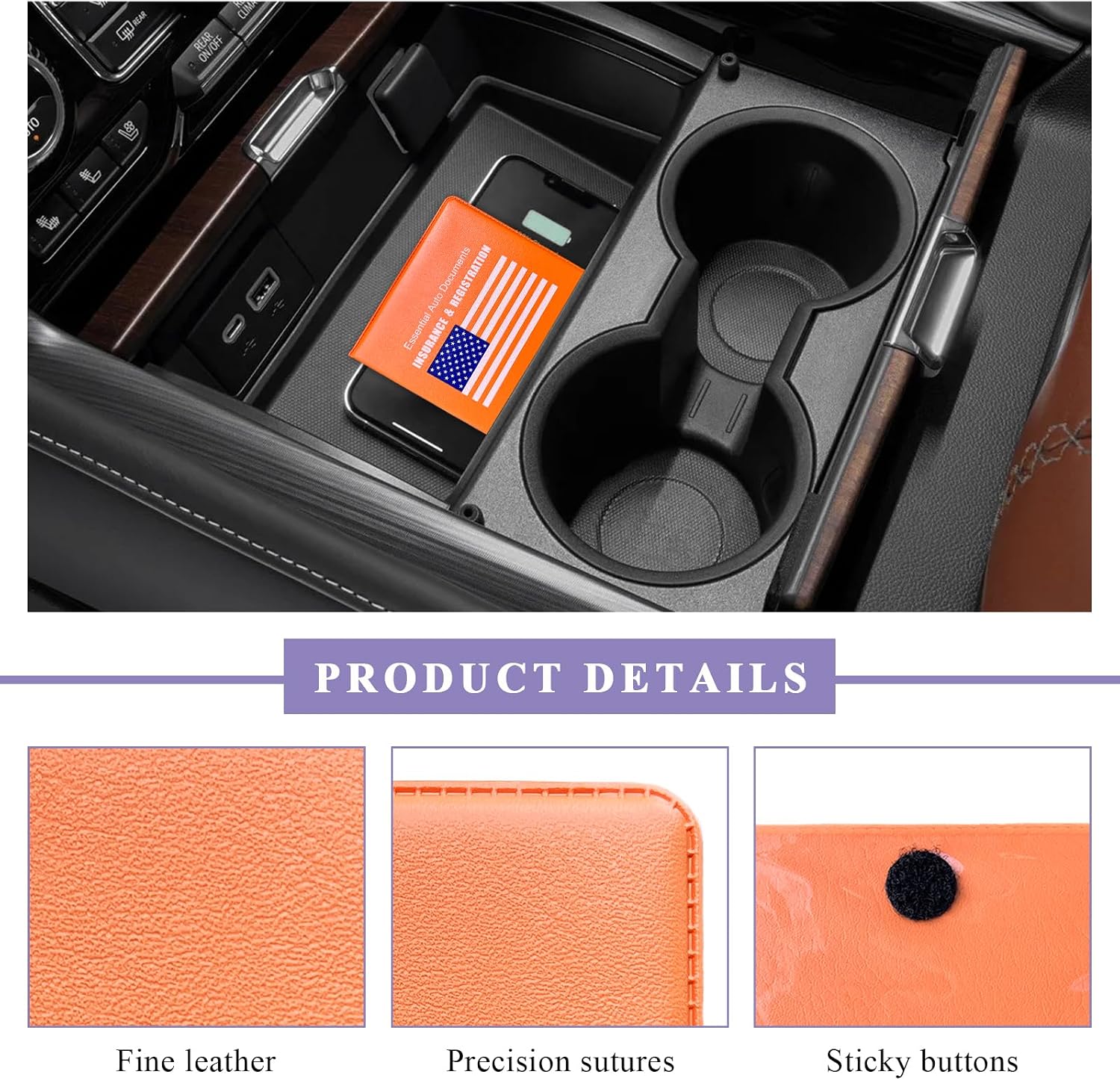 2PCS Car Registration and Insurance Holder, Vehicle Essential License Document Organizers with Strong Closure, Paperwork Wallet Insurance Card Holder for Most Cars (Blue Flag/Orange)