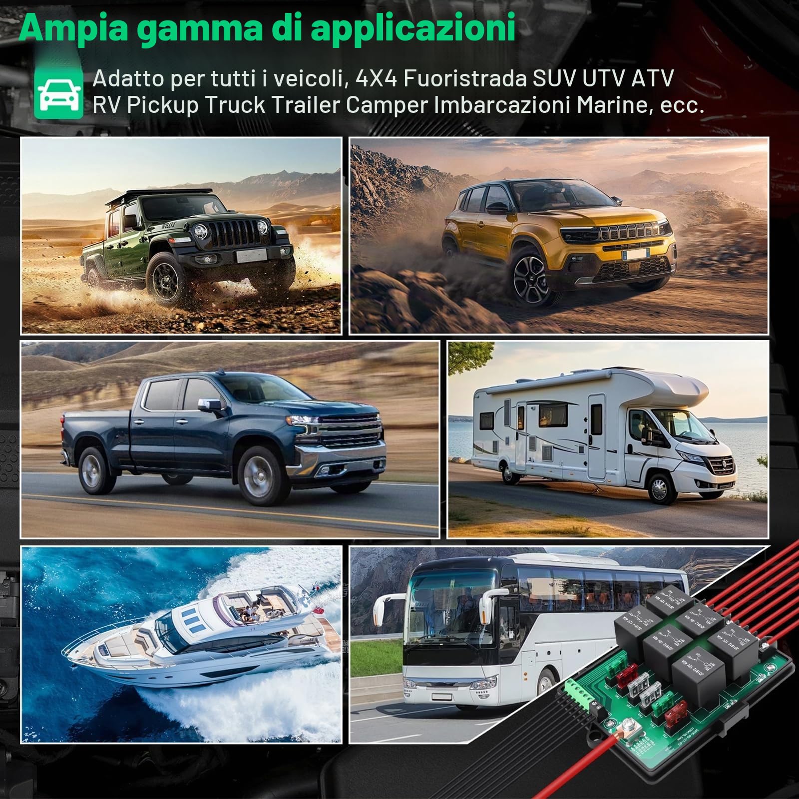 Scatola relè di sicurezza da 12 V, impermeabile, universale, utilizzabile con relè a 6 vie e 14 fusibili ATC/ATO, per auto, camion e barche