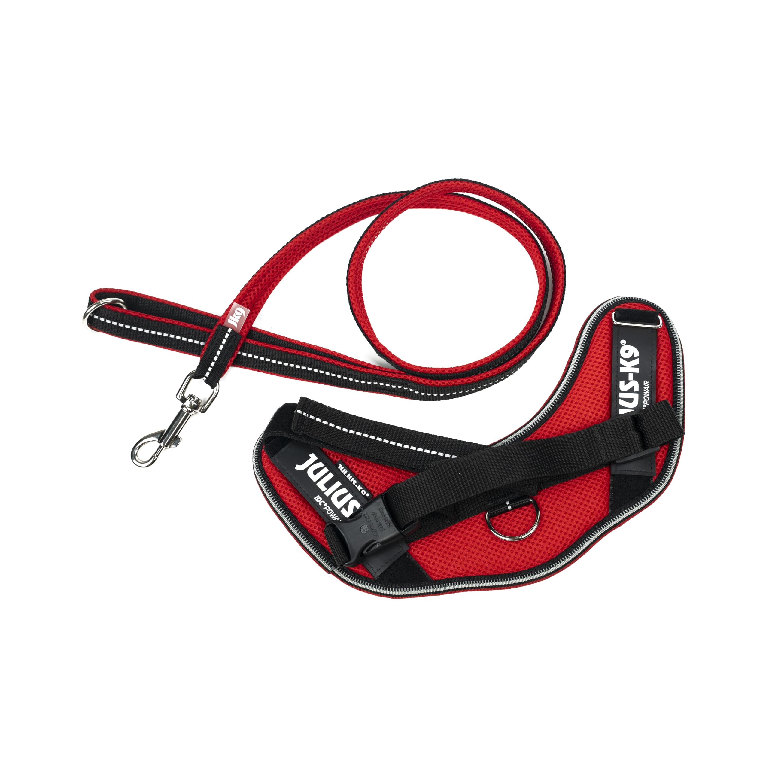 IDC Powair Bundle - Arnés IDC Powair, Talla S/Mini, Rojo + Correa IDC Powair, tamaño: 1,2 m, con asa y mosquetón pequeño, Color Rojo