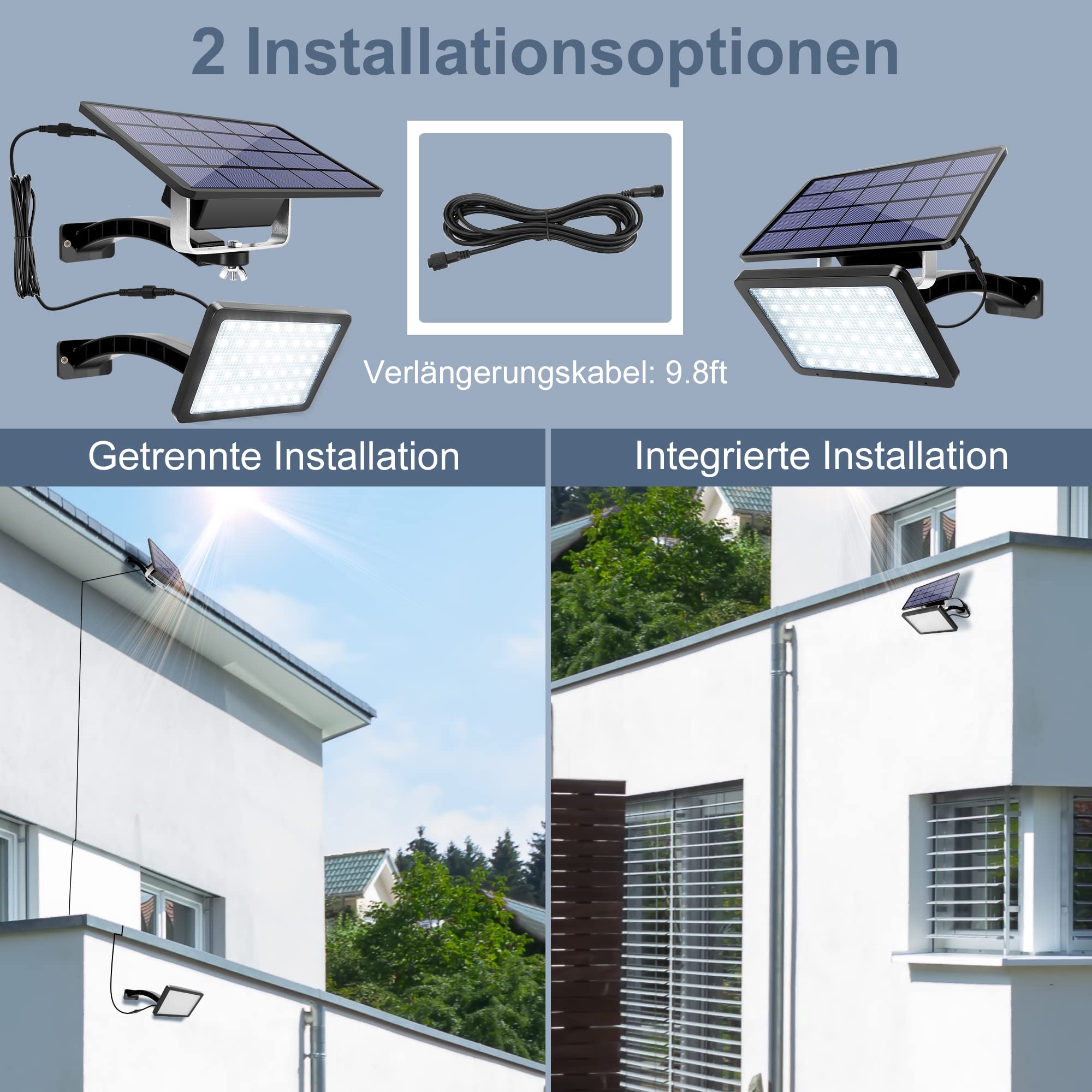 JACKYLED Zonnelampen voor buiten, tuin, buiten, lamp op zonne-energie, 180 graden verstelbaar, hangend, 4000 mAh accu, led-schijnwerper, buitenverlichting voor balkon, garage, decoratie, terras