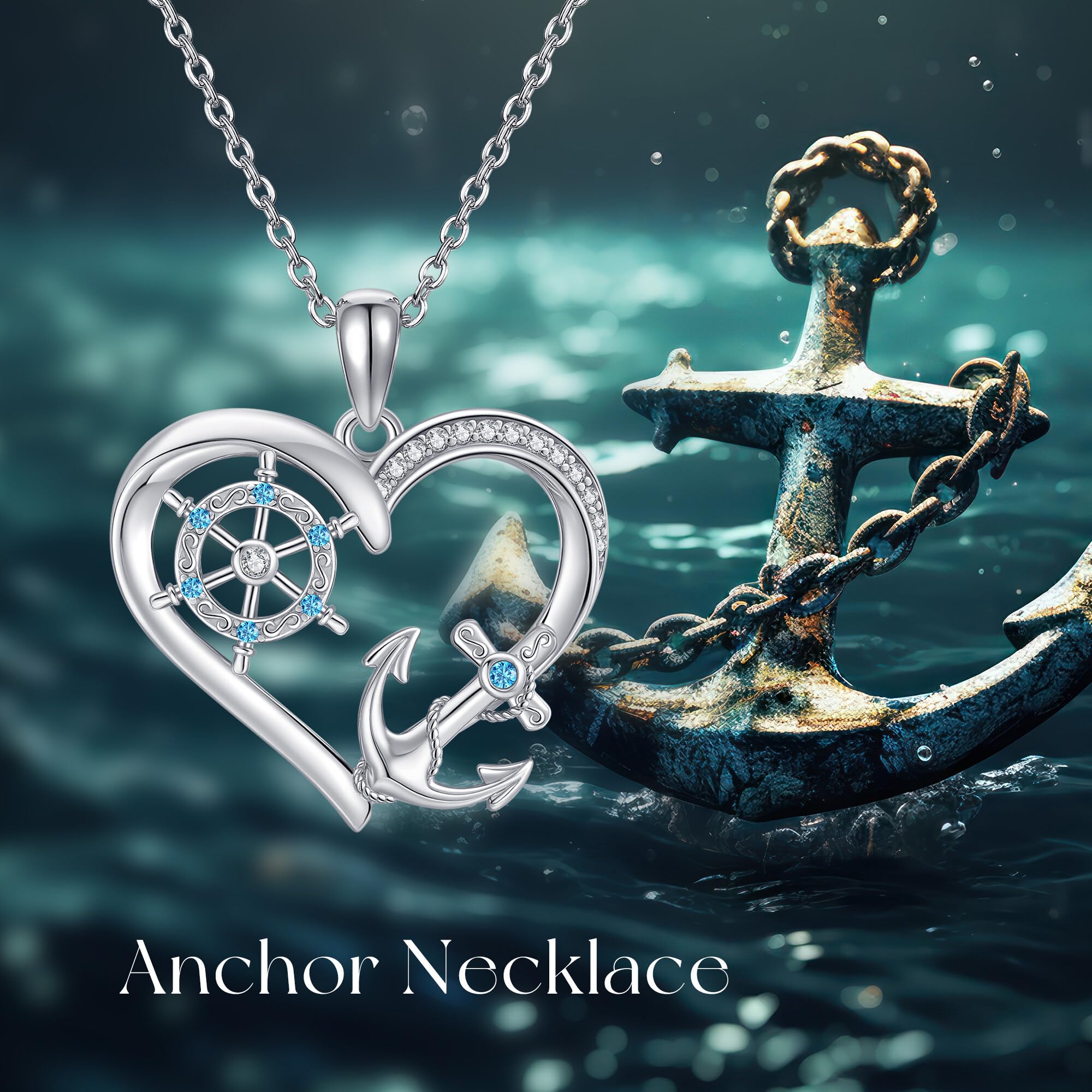 ONEFINITY Collana con ancora da donna, in argento Sterling 925, con ancora, timone, Pandent, idea regalo per donne, Argento sterling