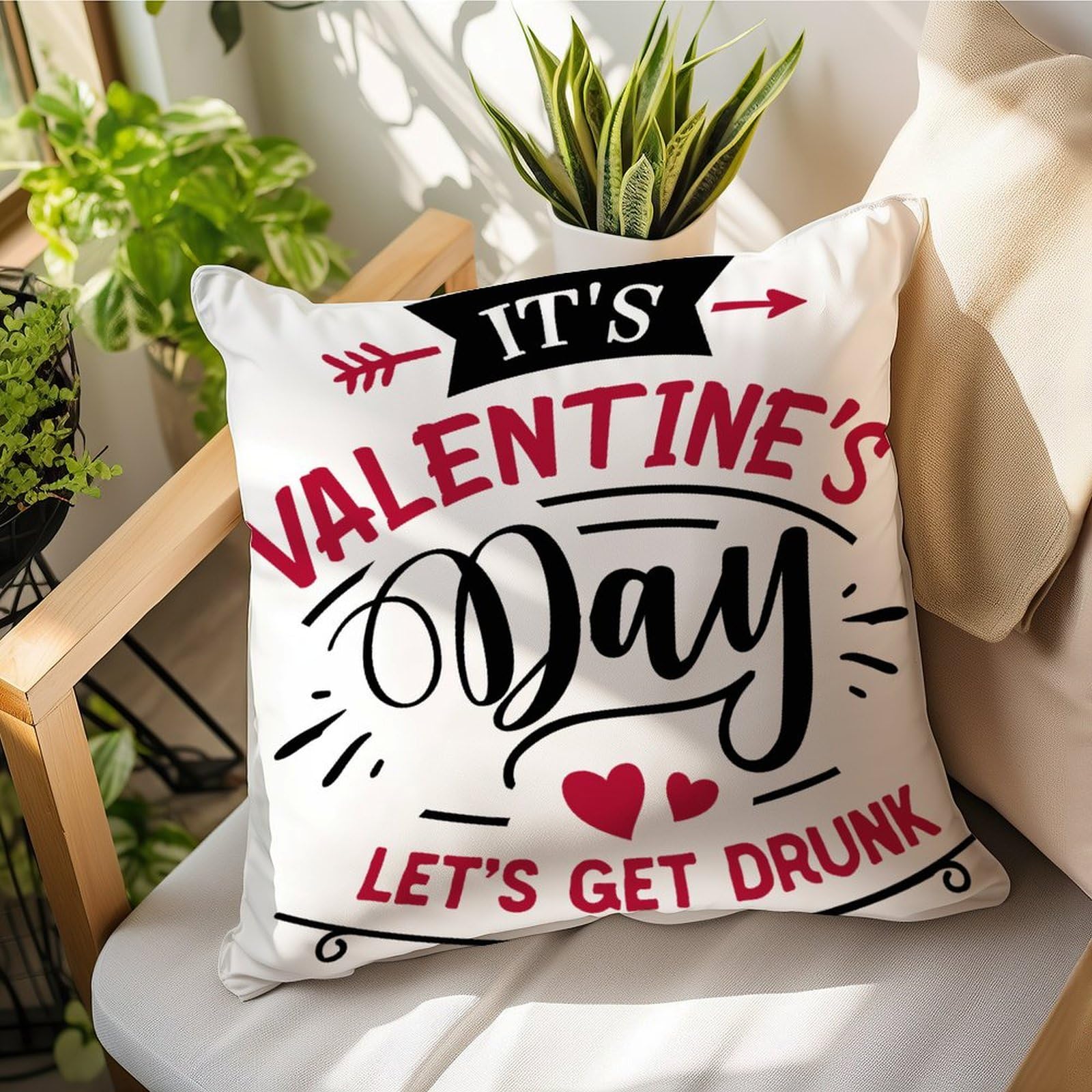 LMMIXEE It's VD Let's Get Drunk Throw Pillow Covers 22x22in Valentines Day Pillow Cases Valentines Cushion Cover Accent Pillowcase Romantic Decor for Sofa Living Room Bedroom