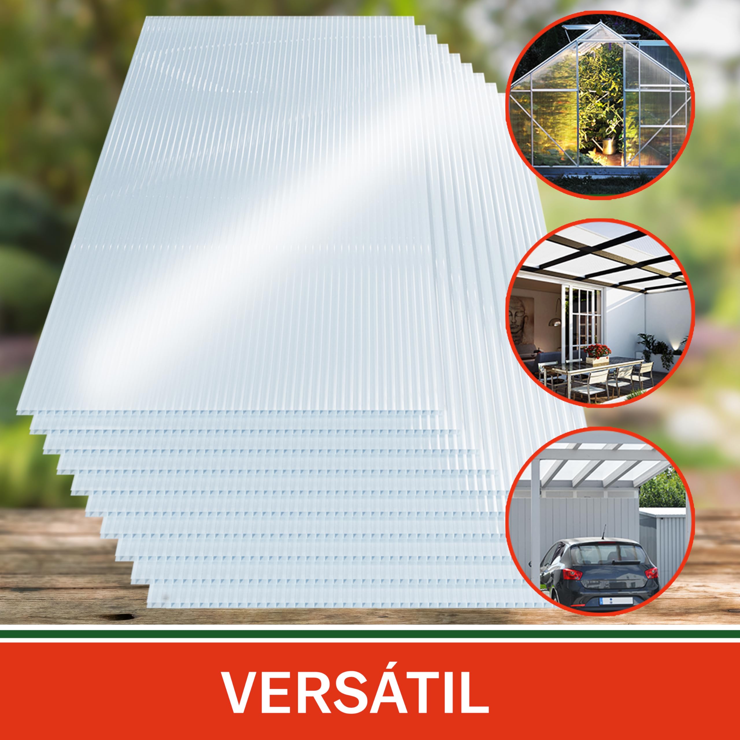 Gardebruk Set 14x Placas Policarbonato Doble Pared +50x Abrazaderas Acero Inox. Multiusos 10,25m²