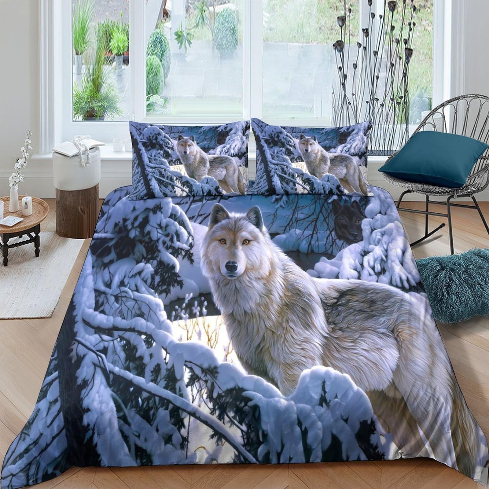 Ctjqhvkz Style-3 3D Printed Winter Wolf Fitted Sheet Microfiber Soft Animal Snow Forest Mattress Cover Bedroom Decor Single（135X200cm）
