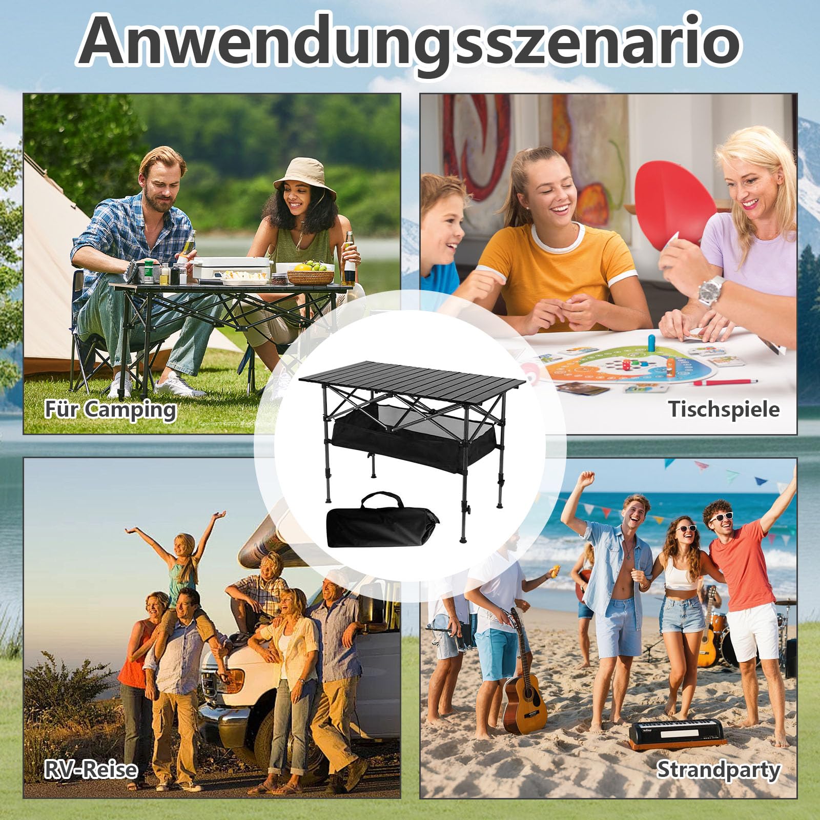 Przenośny stół kempingowy z torbą do przenoszenia, stolik pomocniczy, przenośny stół na piknik, składany, mały, składany, na kemping, piknik, do gotowania, ogrodu, wędrówek, podróży (czarny