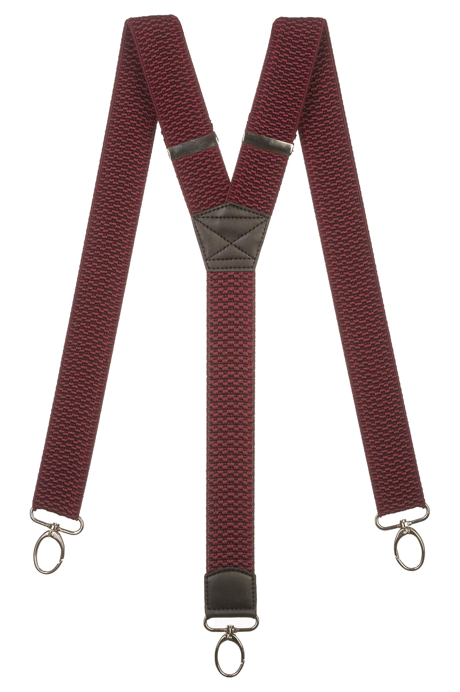 Olata Men's Burgundy Red Heavy Duty Y-Shape Braces/Suspenders With Carabiner Clips - 4Cm.