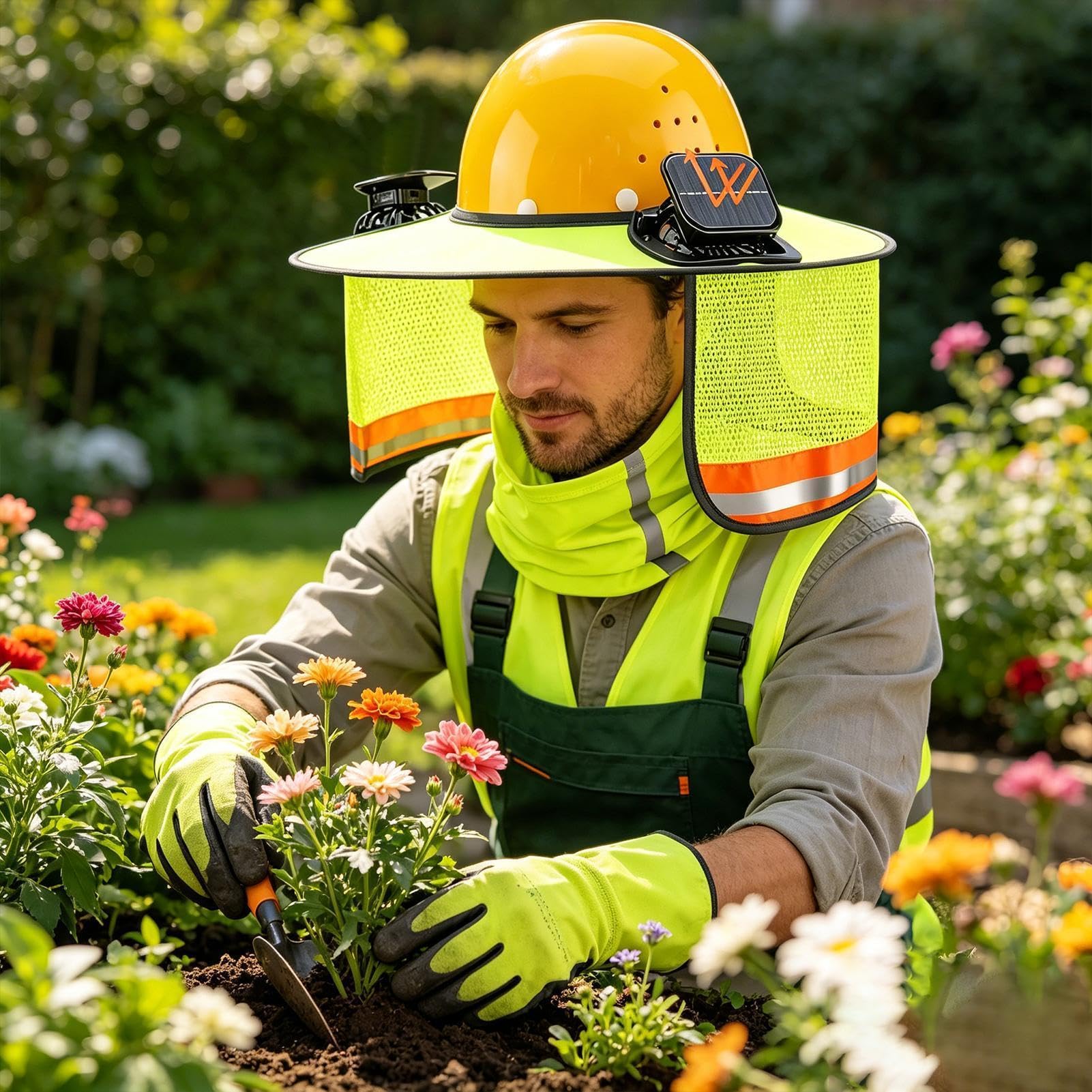 Casque de protection solaire - Écharpe tubulaire légère avec ventilateur solaire, casque de chantier, protection solaire à bord complet - Pour mesure, aménagement paysager, toiture, randonnée