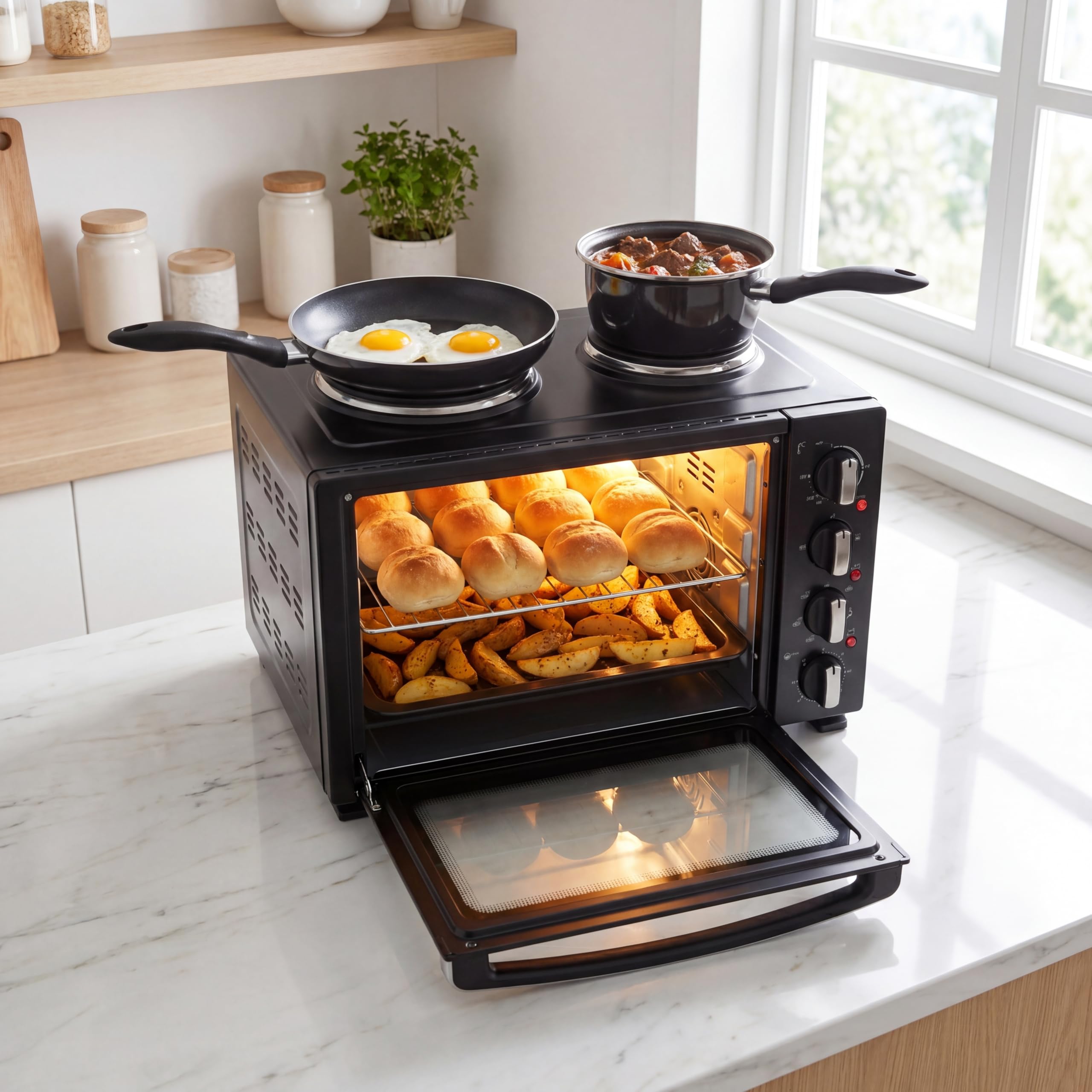 Tristar Forno a convezione con 2 piastre, capacità 35 L, 3200 W, struttura in acciaio, mini cucina compatta per pasti completi, OV-3670