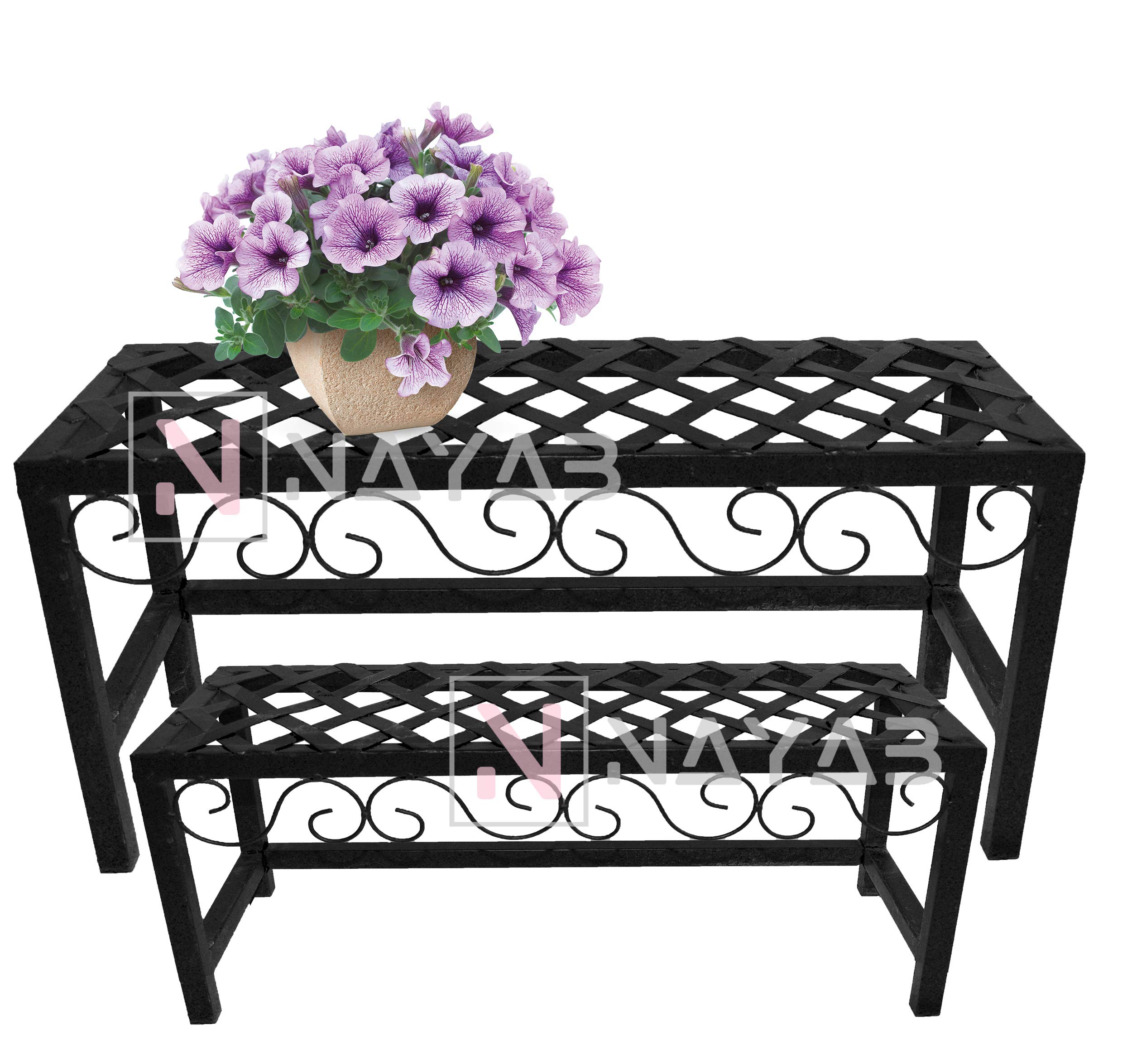 NAYAB Iron Plant Stand - Scroll Design Flower Pot Display -1