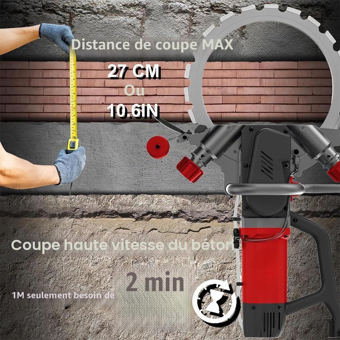 Scie À Béton Électrique 8800 W/9500 W,Scie Annulaire Haute Fréquence,Machine De Découpe Murale,Profondeur De Coupe 29 CM, Coupe sans Poussière,pour Couper Béton,Pierre,Brique