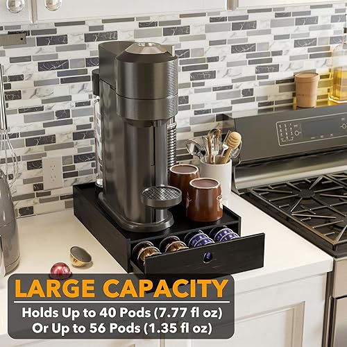 Miniatura 10 de SpaceAid Soporte de bambú para cápsulas de café Nespresso Vertuo, bandeja organizadora para soportes Nespresso Vertuo, compatible con 40 cápsulas