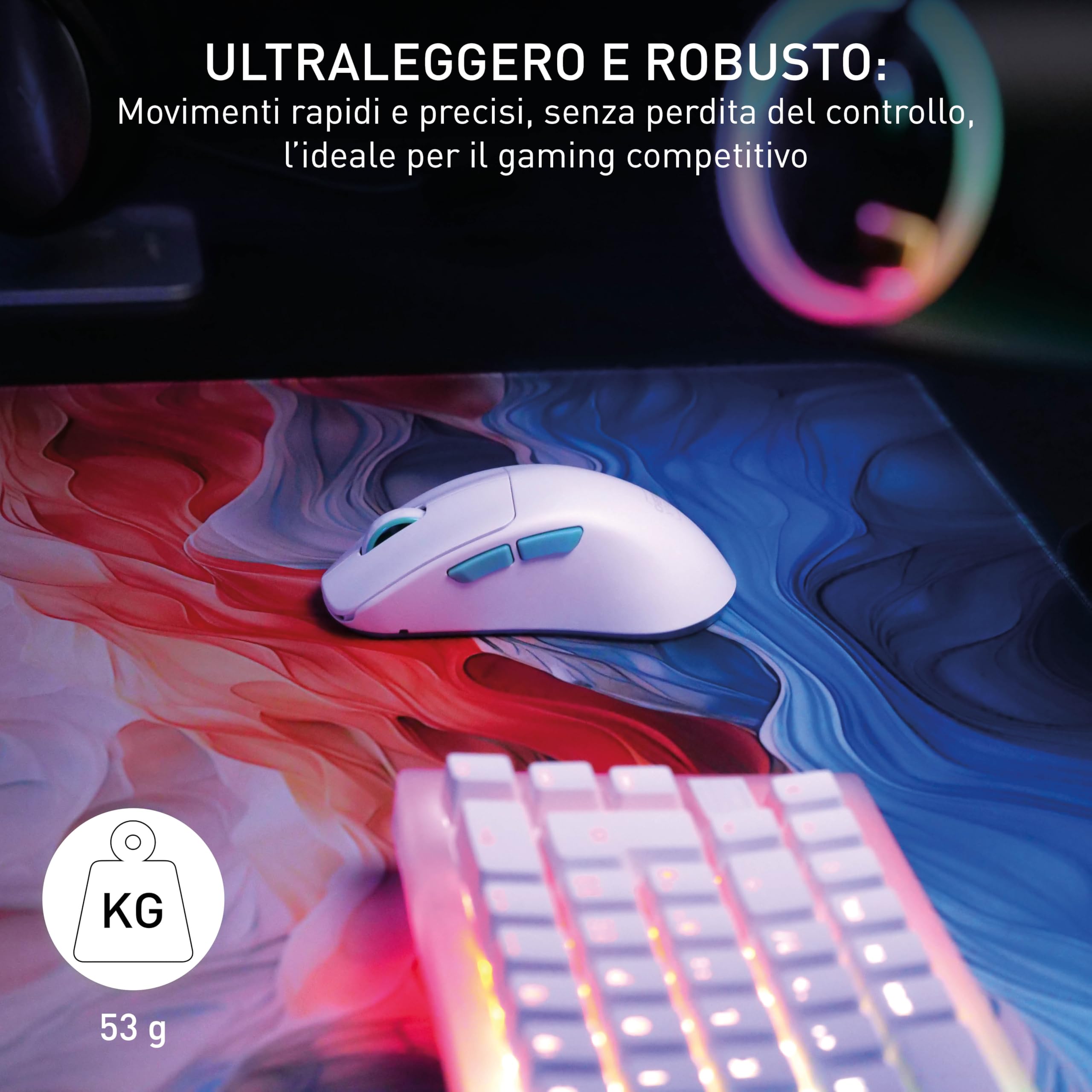 CHERRY XTRFY M64 WIRELESS Mouse da Gioco Ultraleggero senza Filo, Radio a 2,4 GHz, Ottimizzato per esports, Forma Ergonomica con Parte Anteriore Piatta, Bianco