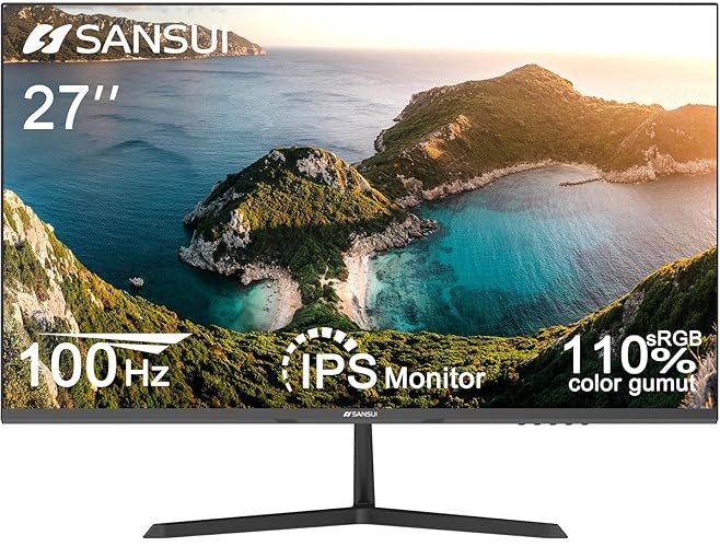 SANSUI Monitor 27 Inch IPS 100Hz Computer Monitor, FHD 1080P HDR PC Monitor with HDMI,VGA Ports Adaptive Sync Tilt Adjustable Frameless VESA Compatible for Office and Home - 27in FHD IPS - 100Hz IPS/HDMI+VGA