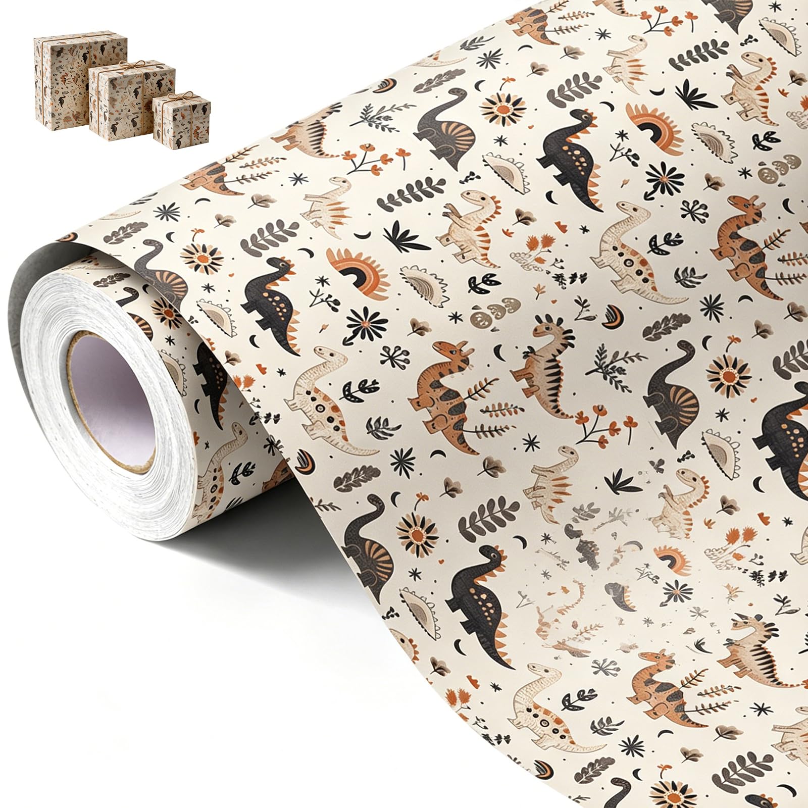 43cm x 5m Wrapping Paper Roll Colorful Dinosaur Vibrant Boys Wrapping Paper Premium Coated Paper Gift Wrap Dinosaur Theme Birthday Gift Wrap for All Occasions & All Ages (Dinosaur)