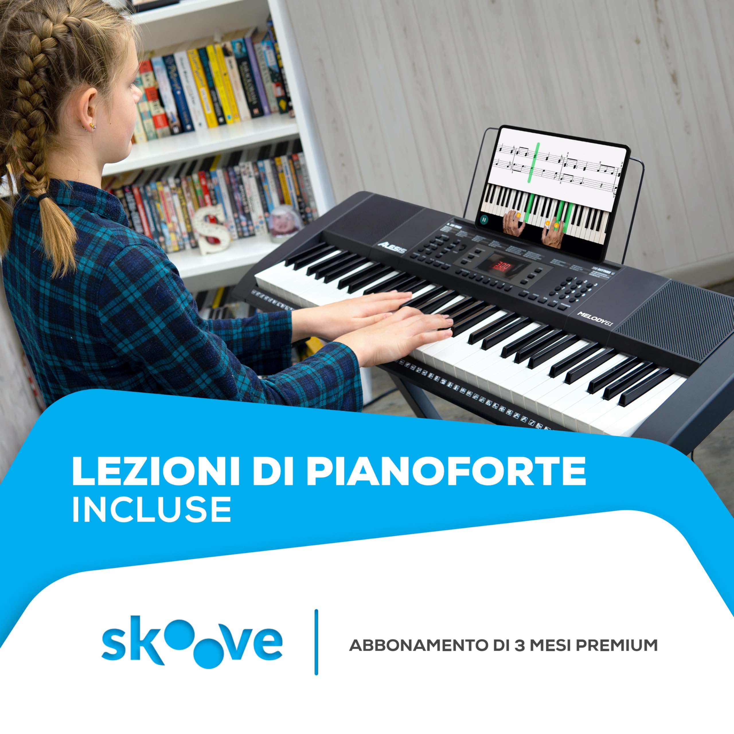 Alesis Melody 61 - Pianola Tastiera per Principianti con Diffusori, Supporto, Sgabello, Cuffie, Microfono, Leggio, 300 Suoni, Lezioni Musicali