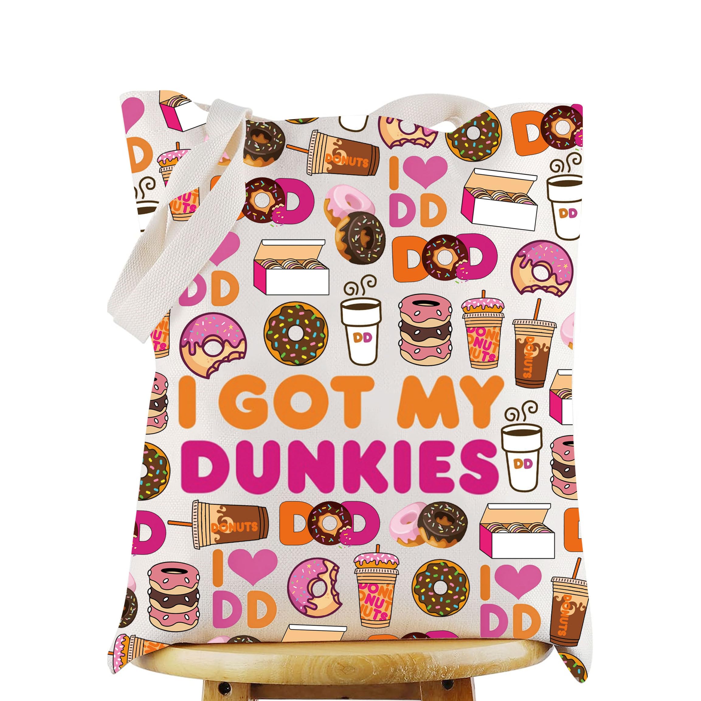 WZMPA Dunkie Junkie Tote Bag Donuts Baker Gift I Got My Dunkies Shopping Grocery Bag Coffee Junkie Merchandise